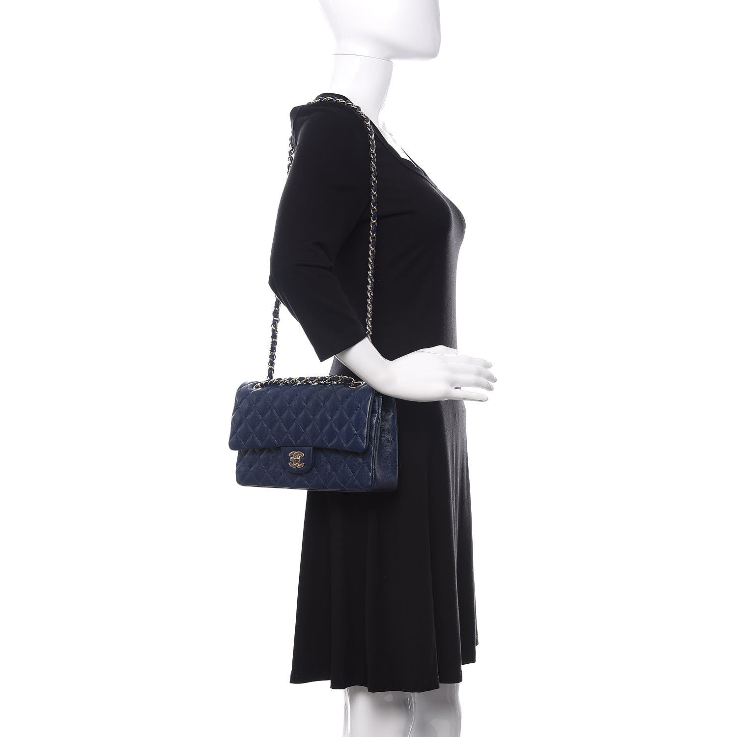 Chanel Caviar Quilted Medium Double Flap Navy 2 of 11