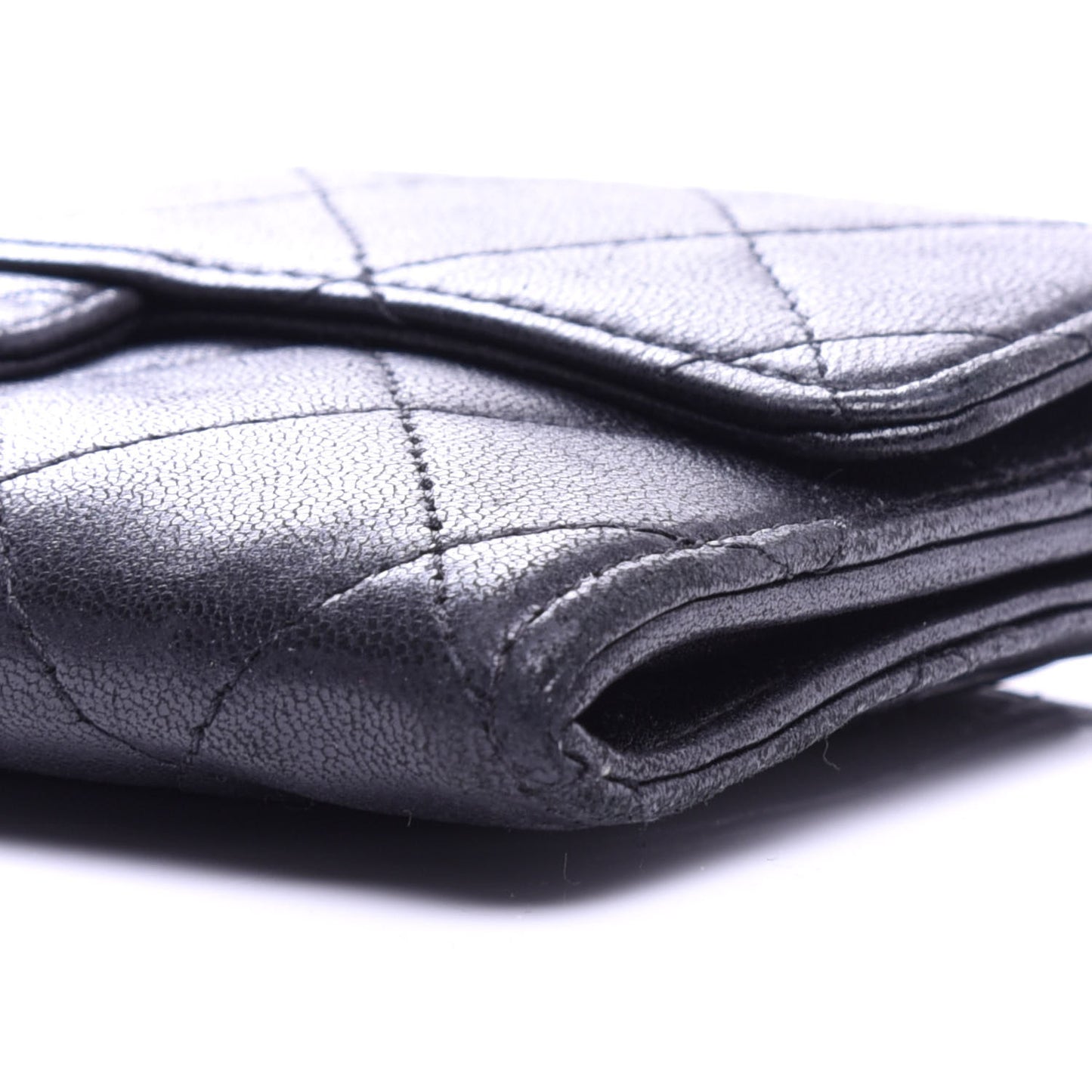 Lambskin Quilted Small Flap Wallet Black