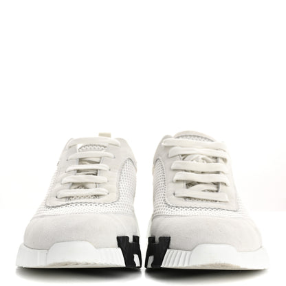 Hermes Air Mesh Suede Goatskin Bouncing Sneakers 39 White Black 2 of 15