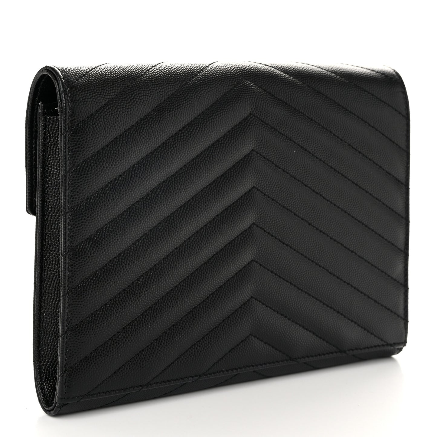 Grain De Poudre Matelasse Chevron Monogram Envelope Clutch Black