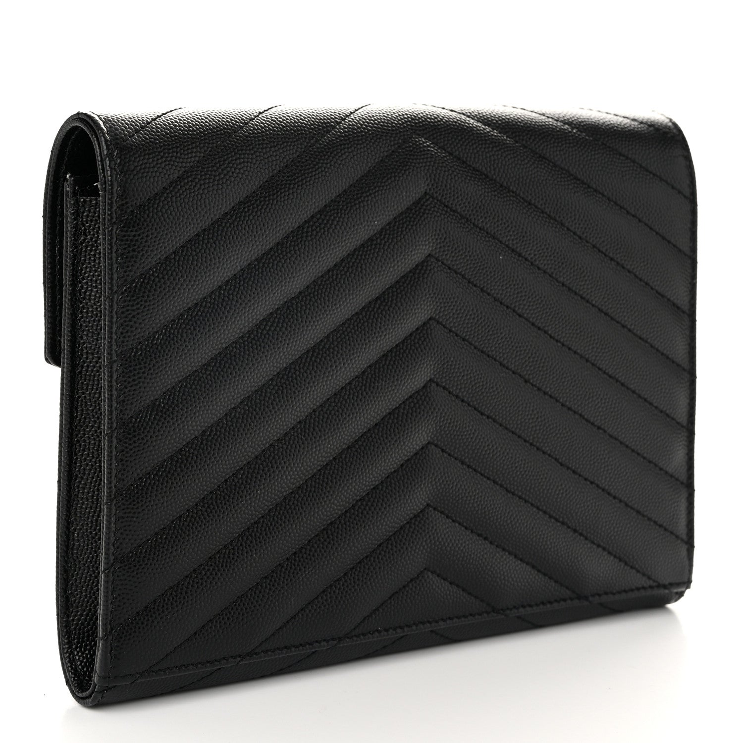 Saint Laurent Grain De Poudre Matelasse Chevron Monogram Envelope Clutch Black 3 of 11