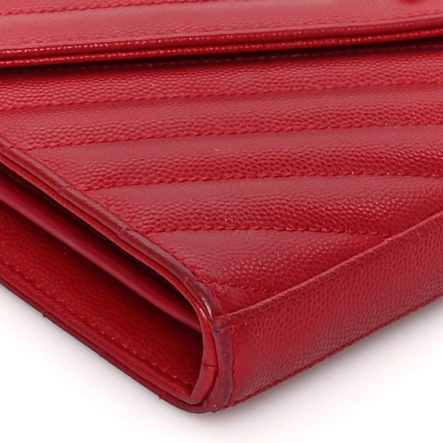 Saint Laurent Grain De Poudre Matelasse Chevron Monogram Chain Wallet New Red 7 of 9