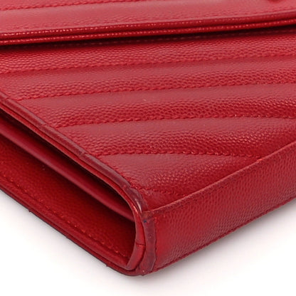 Saint Laurent Grain De Poudre Matelasse Chevron Monogram Chain Wallet New Red 7 of 9