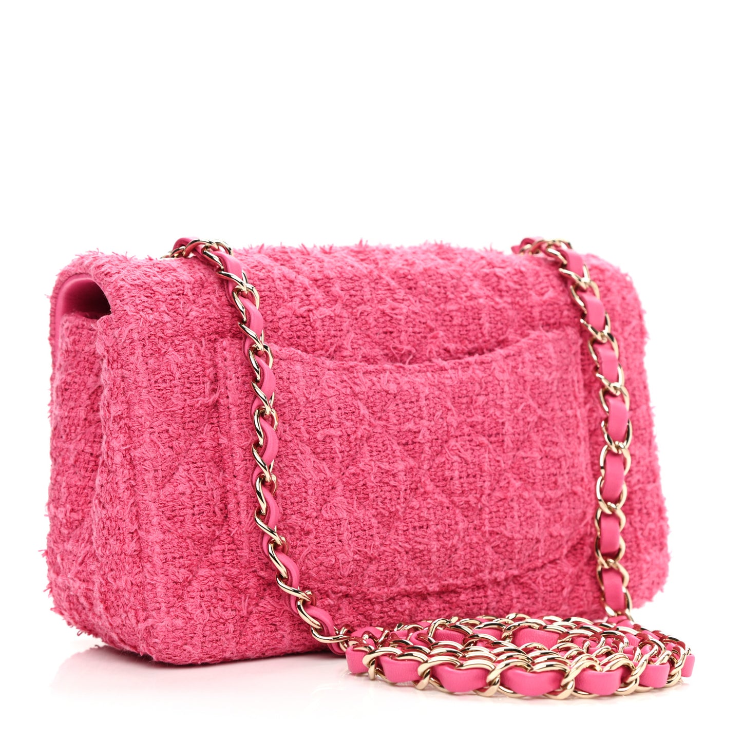 Wool Tweed Quilted Mini Rectangular Flap Dark Pink Fuchsia