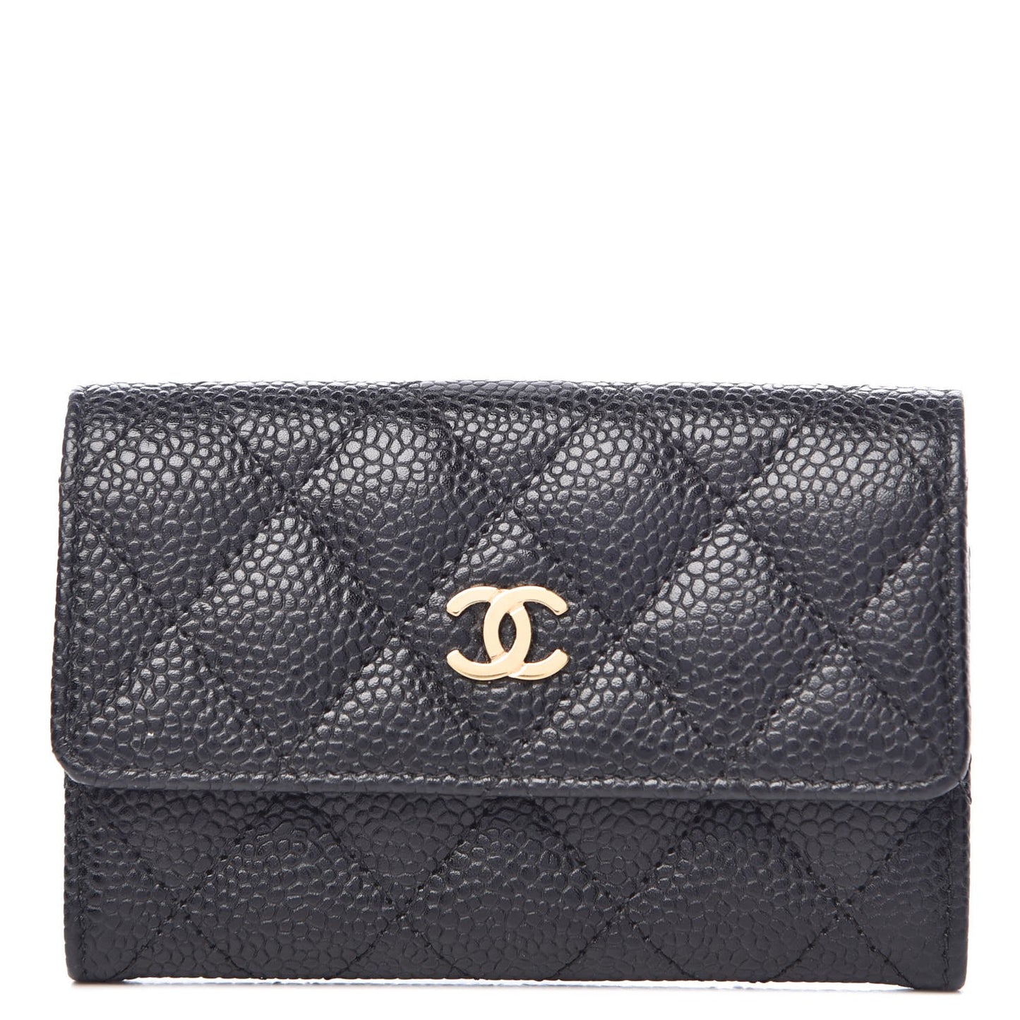 Caviar Quilted Flap Card Holder Black