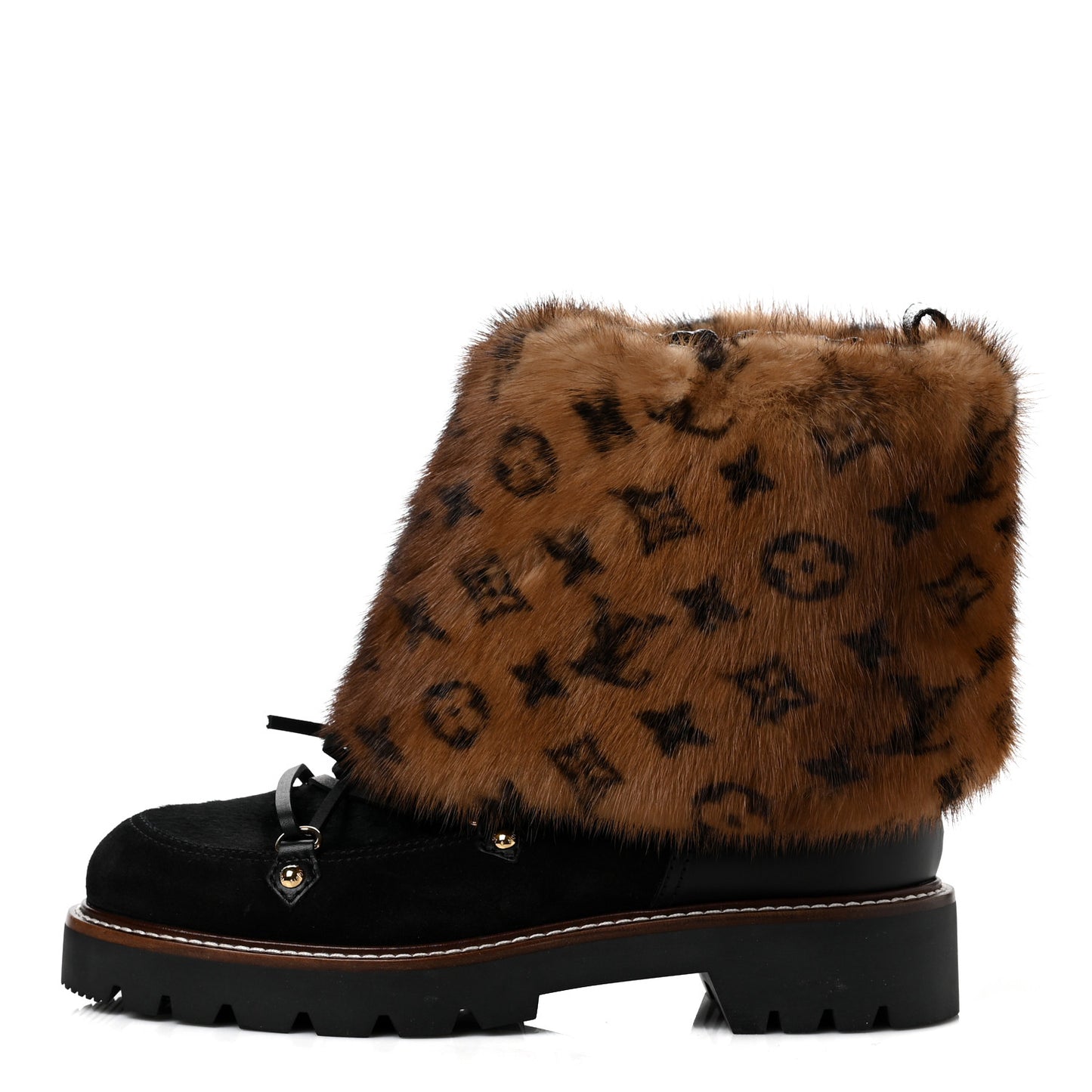 Calfskin Mink Fur LV Territory Ranger Combat Boots 40 Black