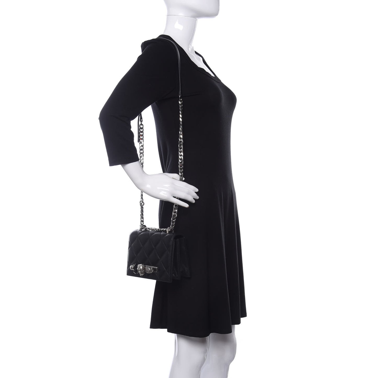 Lambskin Quilted Knuckle Shoulder Bag Black