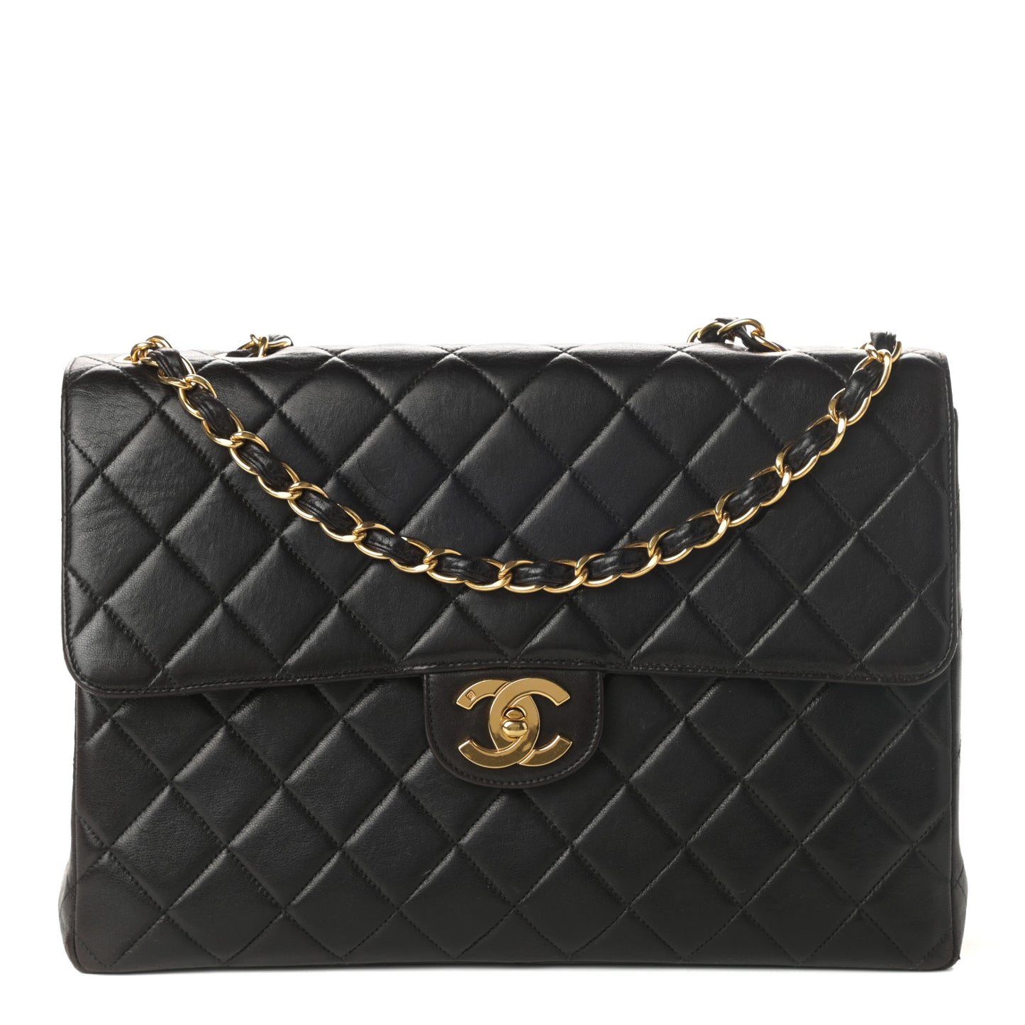 Lambskin Quilted Jumbo Single Flap Black