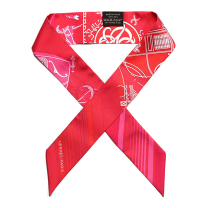 Hermes Silk Ex-Libris Twilly Fuchsia Rouge White 1 of 4
