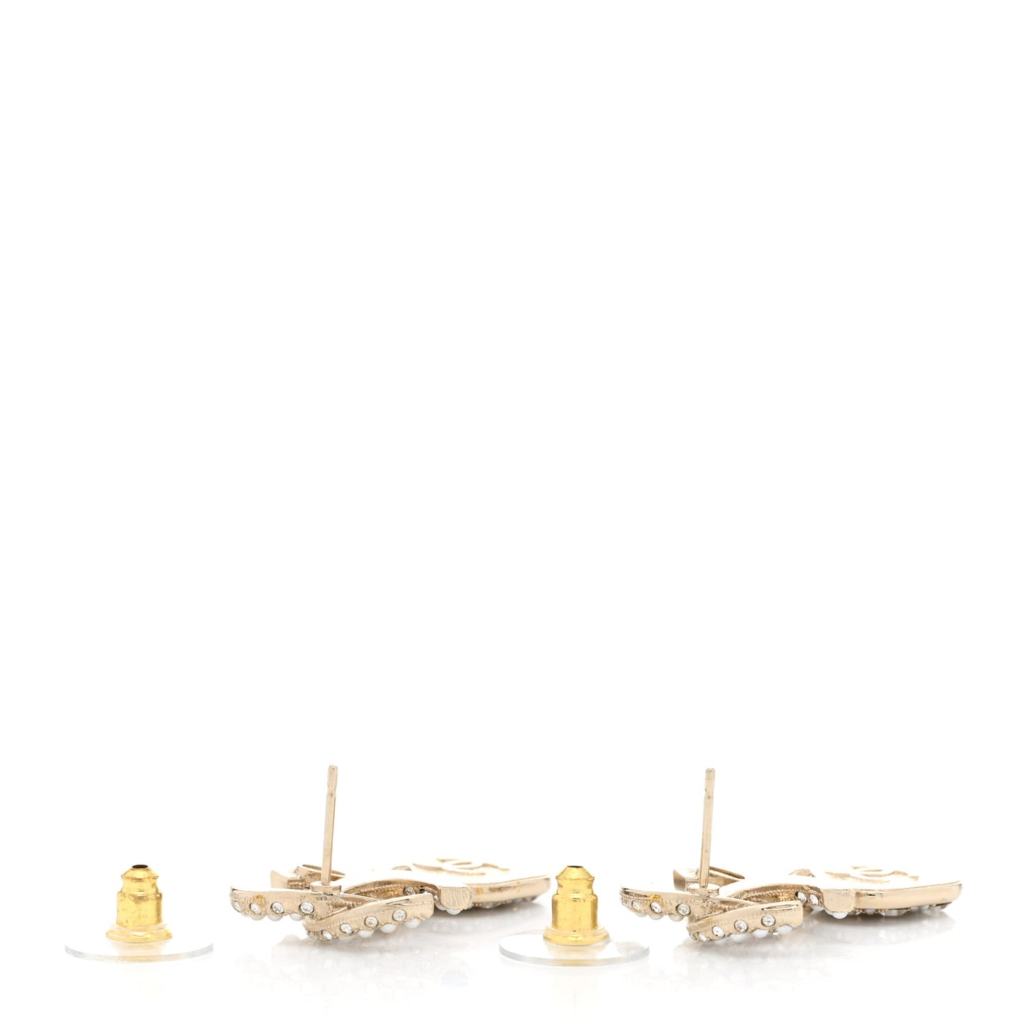 Pearl Baguette Crystal CC Drop Earrings Gold