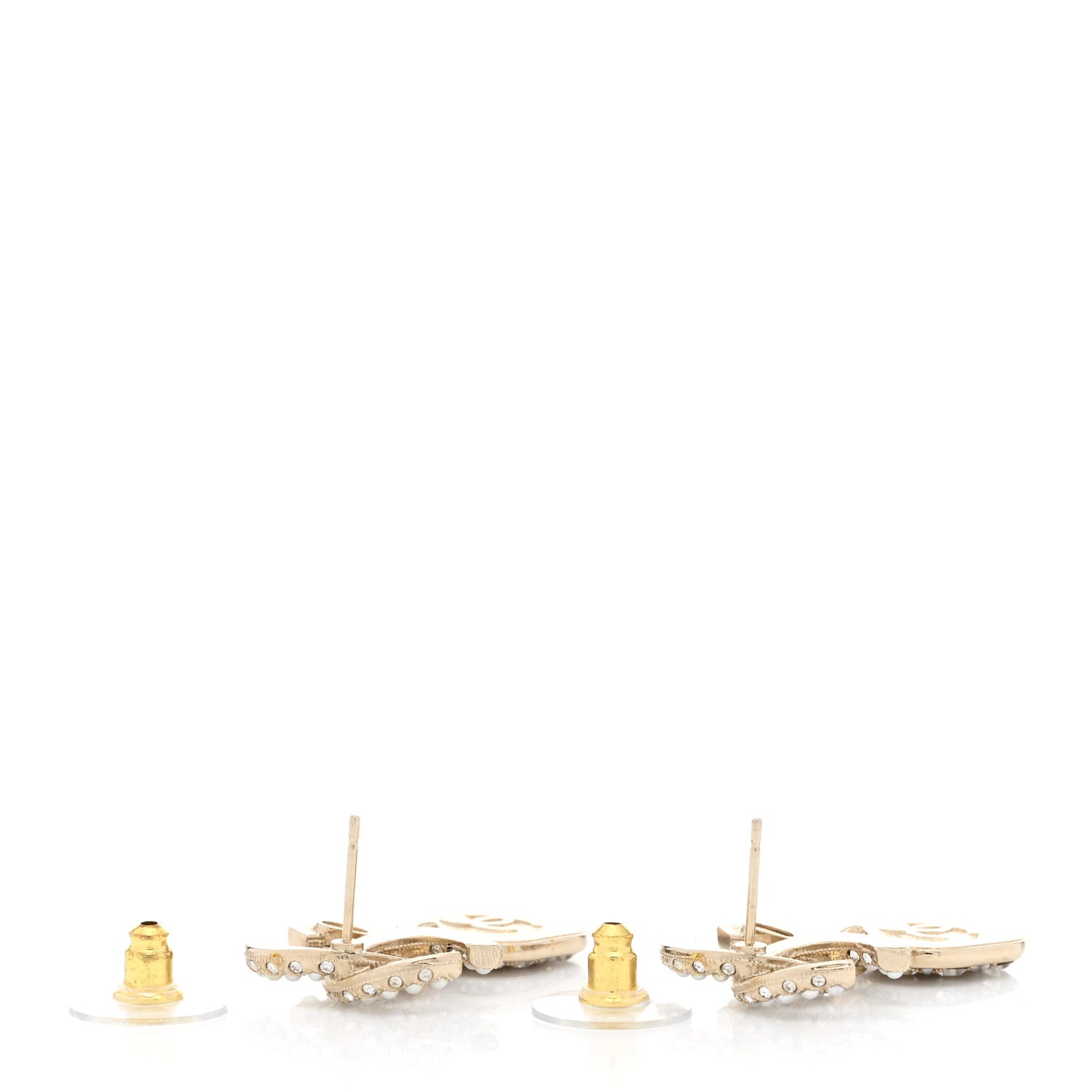 Chanel Pearl Baguette Crystal CC Drop Earrings Gold 4 of 5