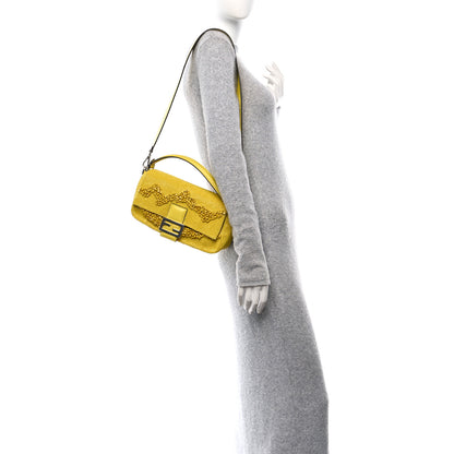 Fendi Rolling Stone Vitello Seta Bead Embroidered Re-Edition Baguette Giallo 2 of 10