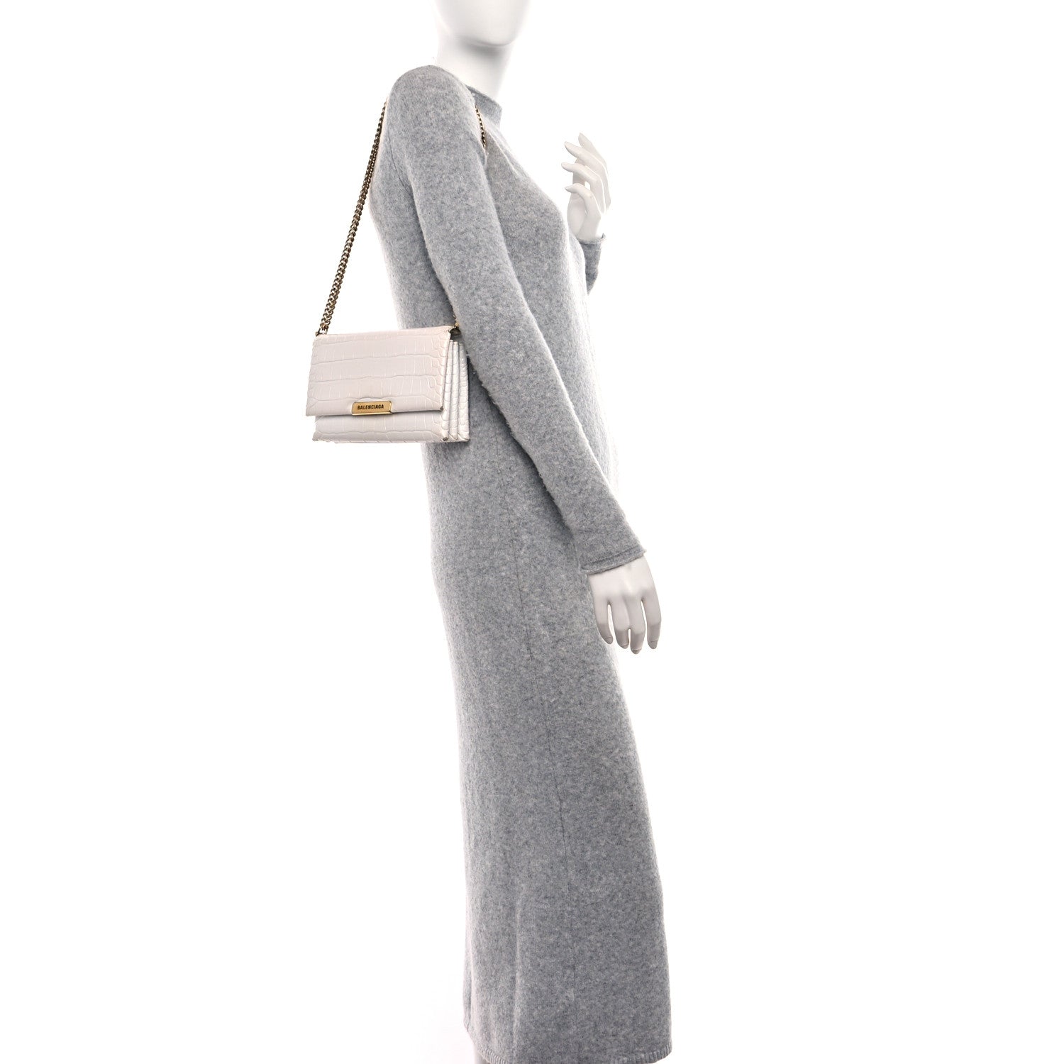 Balenciaga Shiny Extra Supple Calfskin Crocodile Embossed Small Triplet Bag Optic White 2 of 19