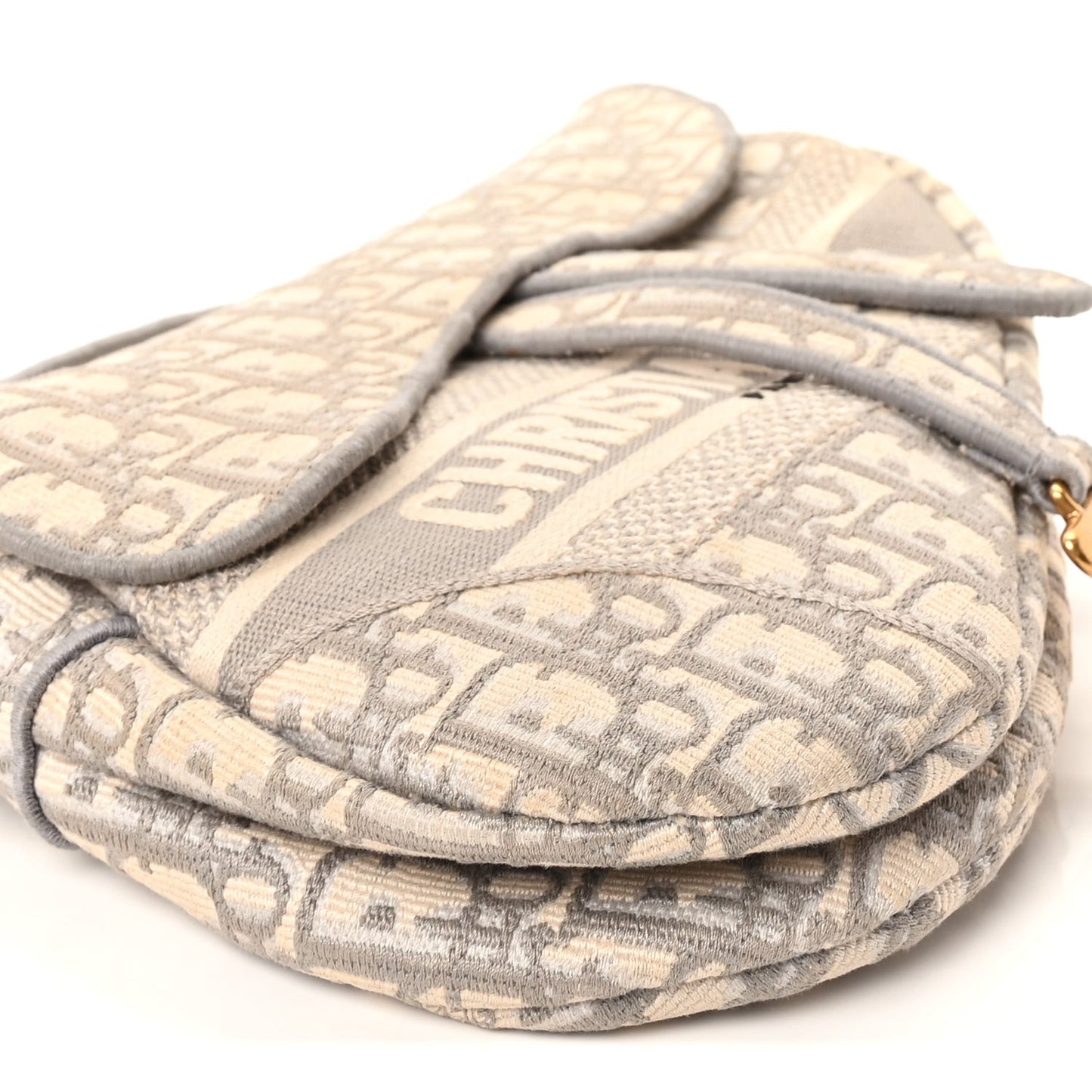 Oblique Embroidered Saddle Bag Gray