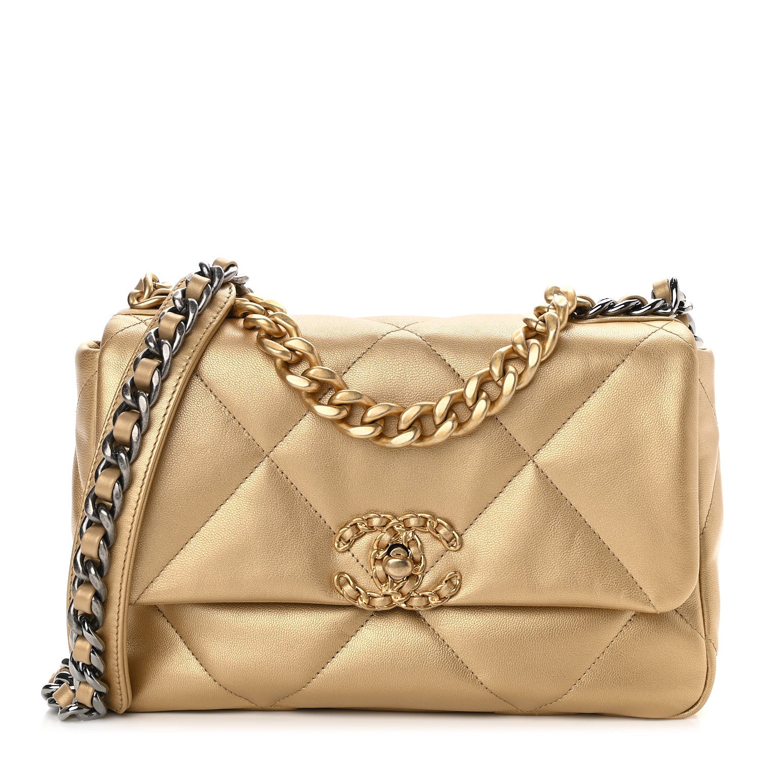 Chanel Metallic Goatskin Quilted Medium Chanel 19 Flap Gold 1 of 12