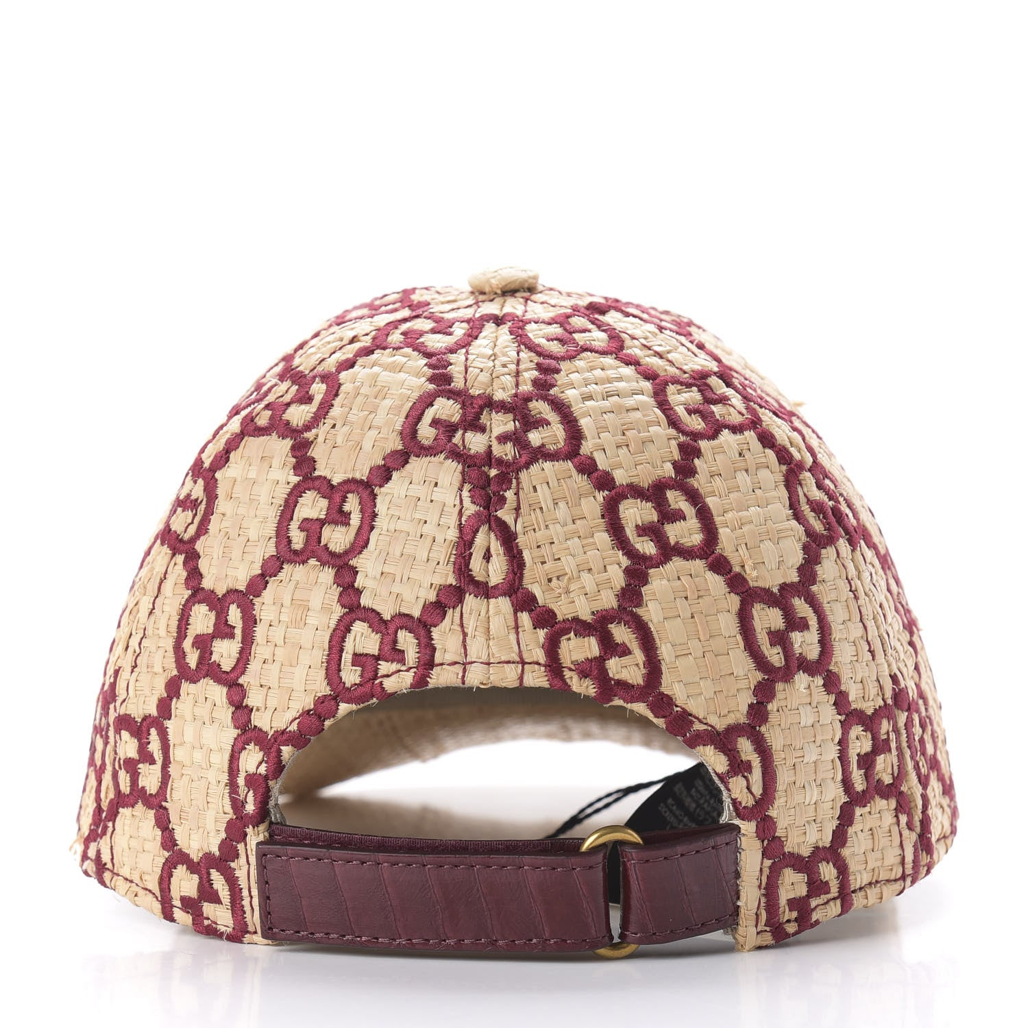 Gucci Raffia GG Monogram Elaphe Embroidered Aisha Baseball Hat L Ivory Bordeaux 4 of 9