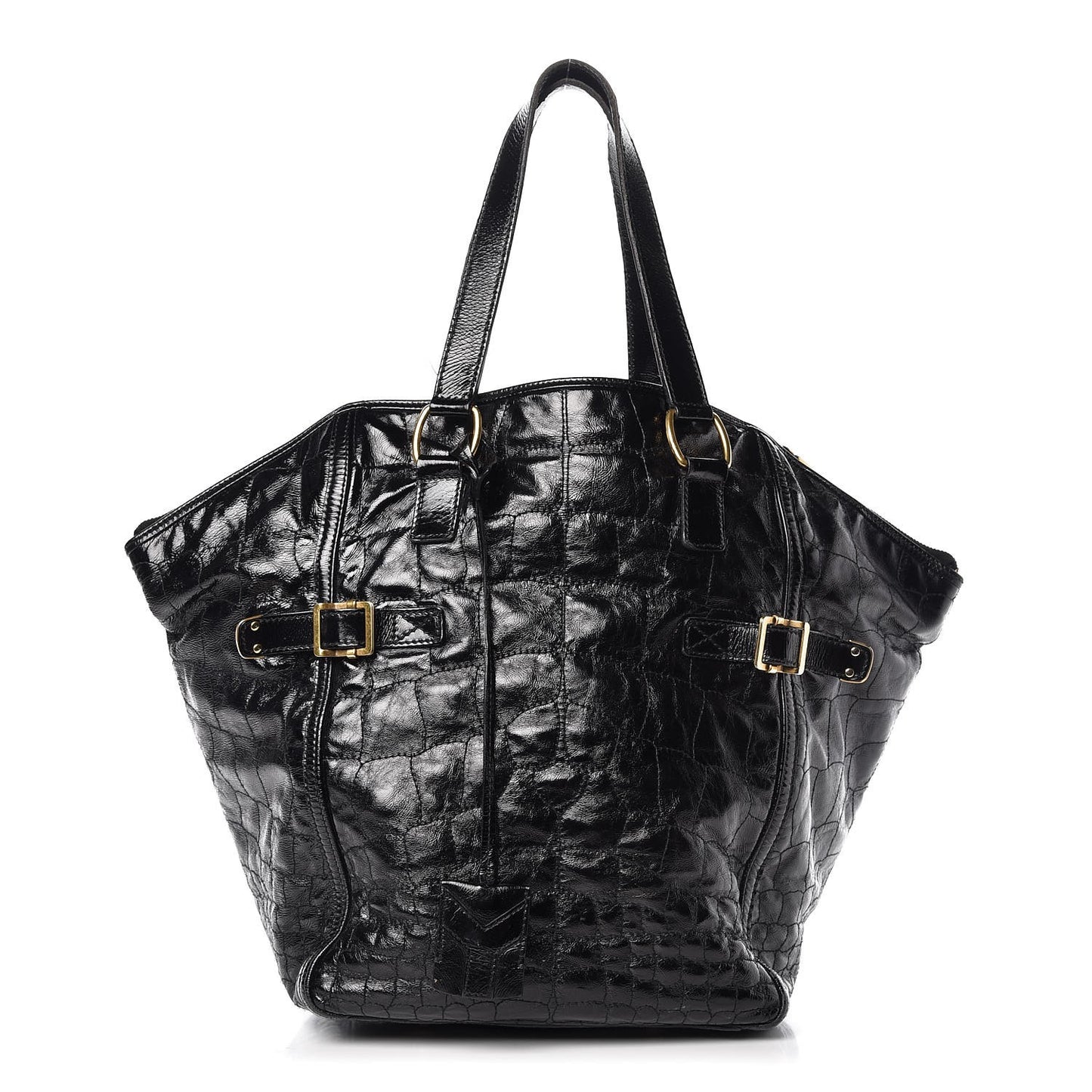 Patent Crocodile Embossed Medium Downtown Tote Black