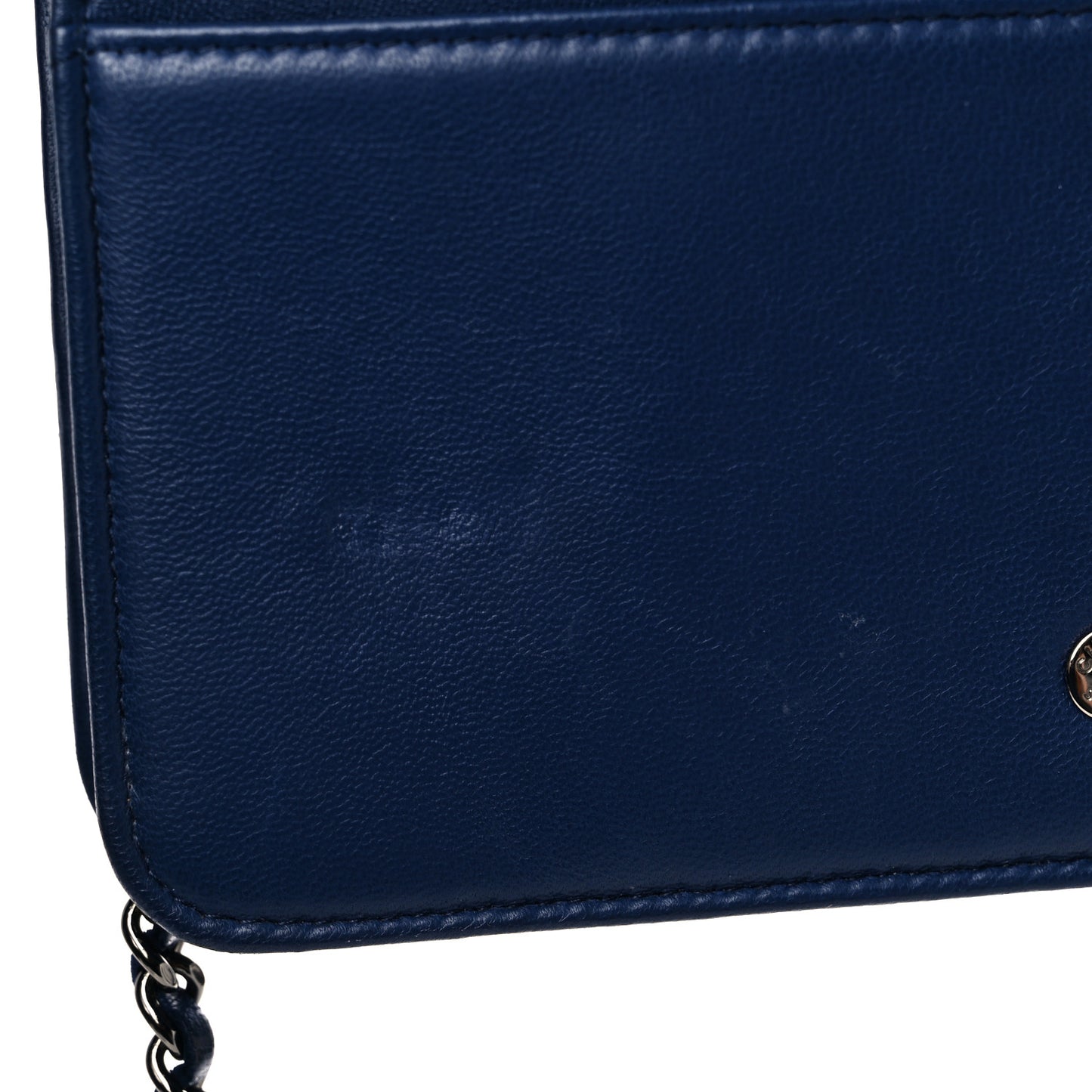 Lambskin Quilted CC Crossing Wallet On Chain WOC Blue