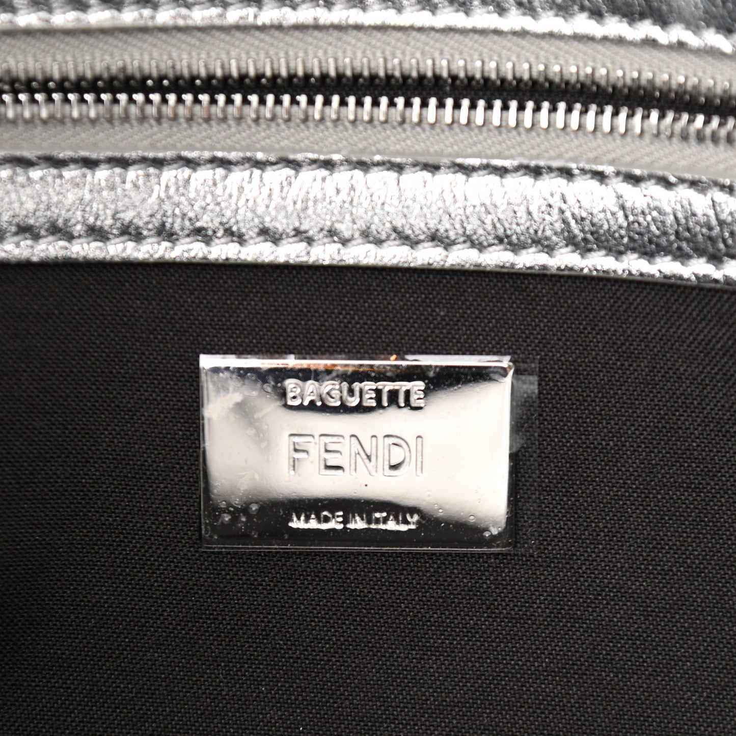 Vitello Catalan Mirror FF 1974 Embossed Baguette Argento