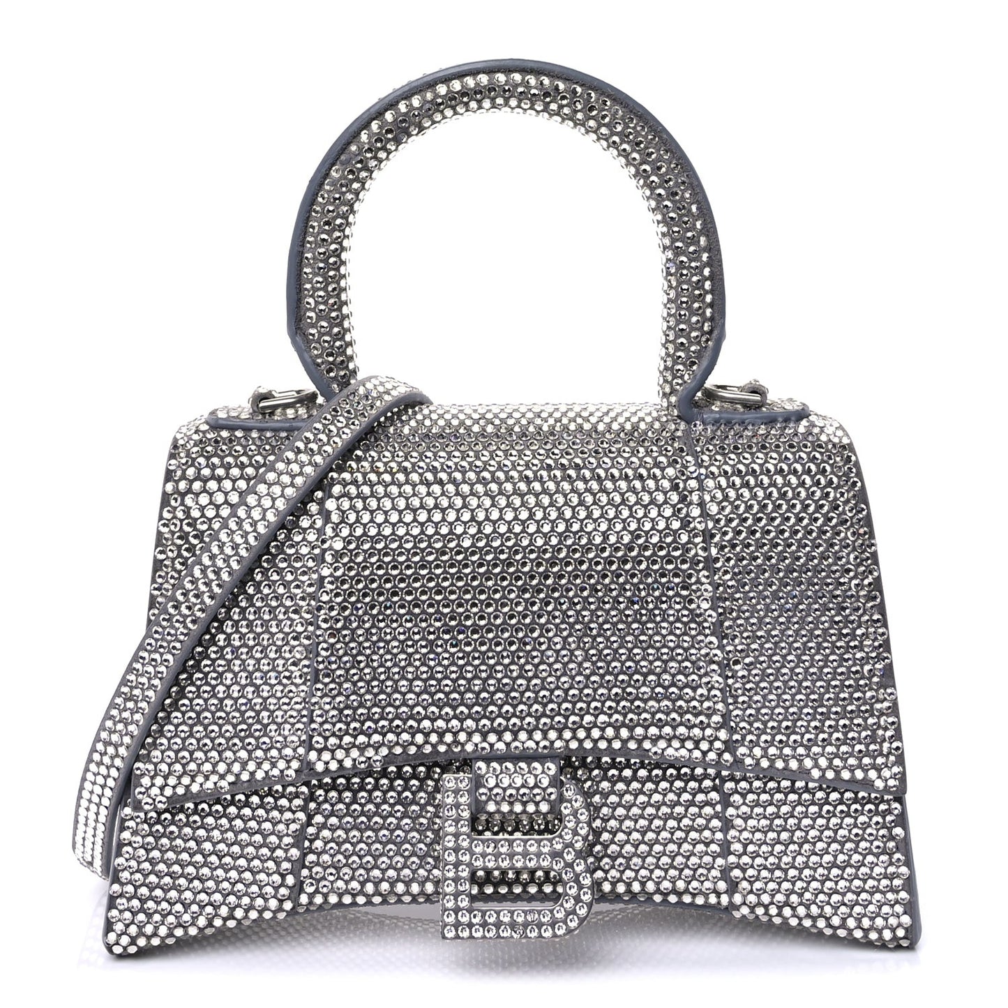 Strass Suede Hourglass Top Handle Bag XS  Smoke Grey Crystal
