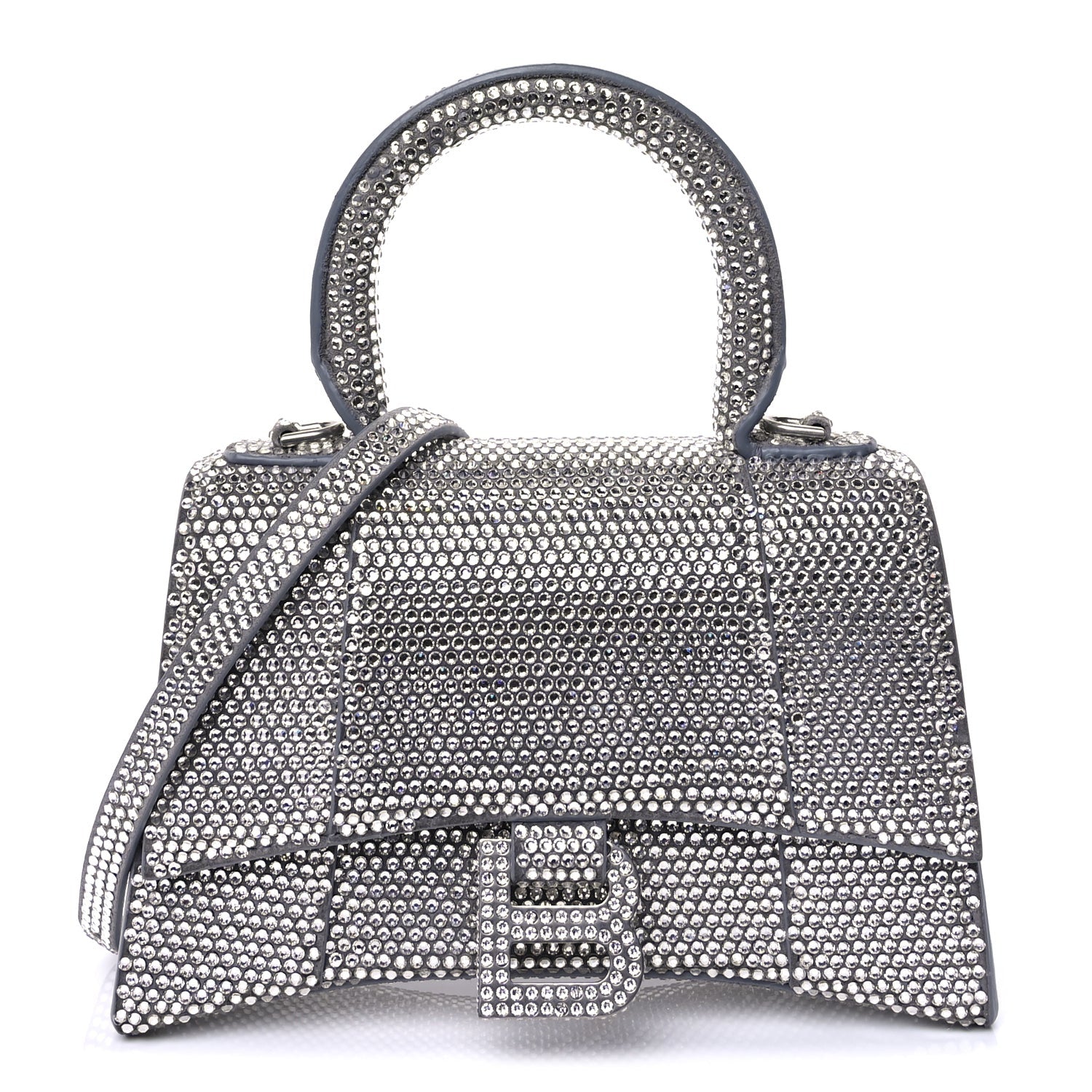Balenciaga Strass Suede Hourglass Top Handle Bag XS  Smoke Grey Crystal 1 of 8