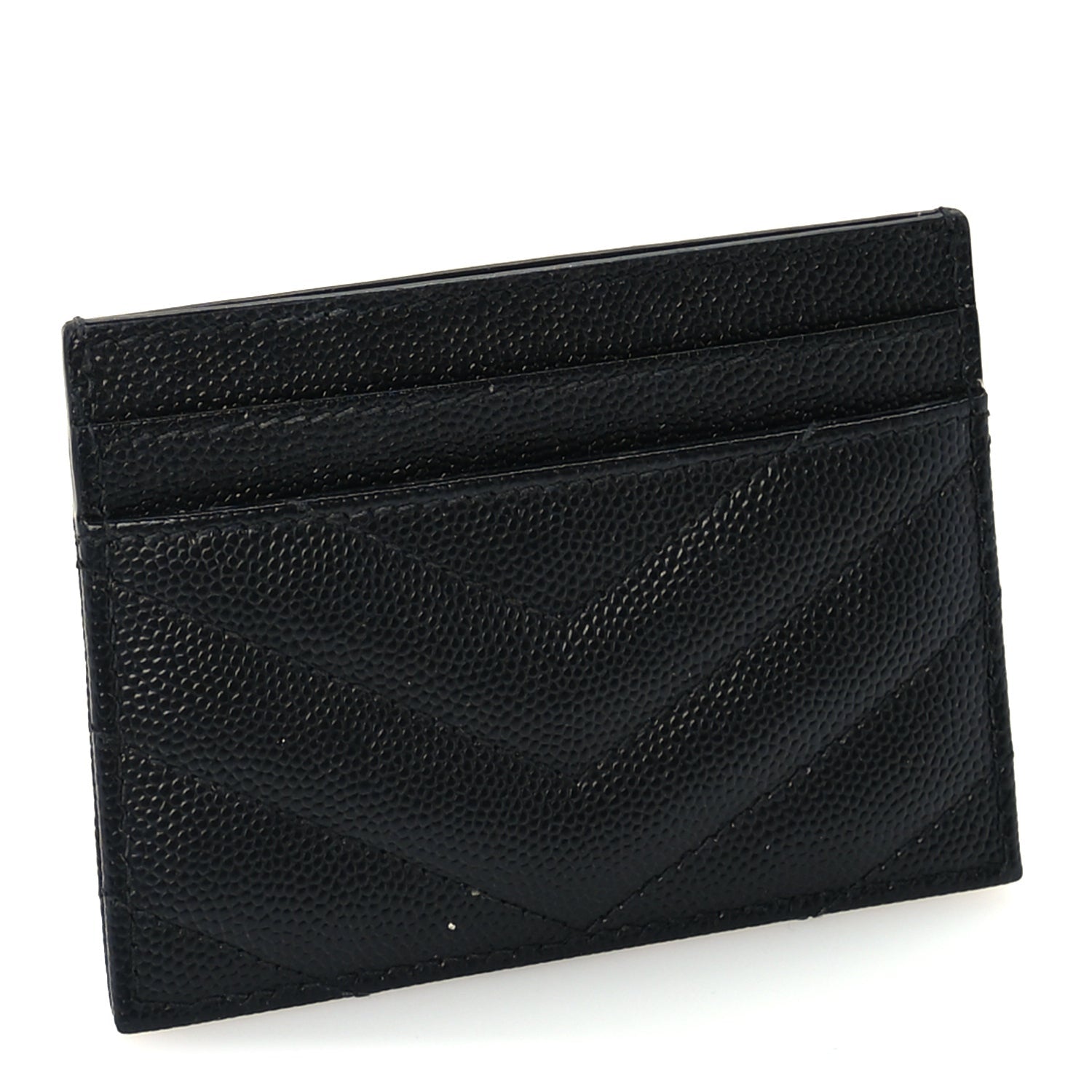 Saint Laurent Grain De Poudre Matelasse Chevron Cassandre Credit Card Case Black 4 of 7