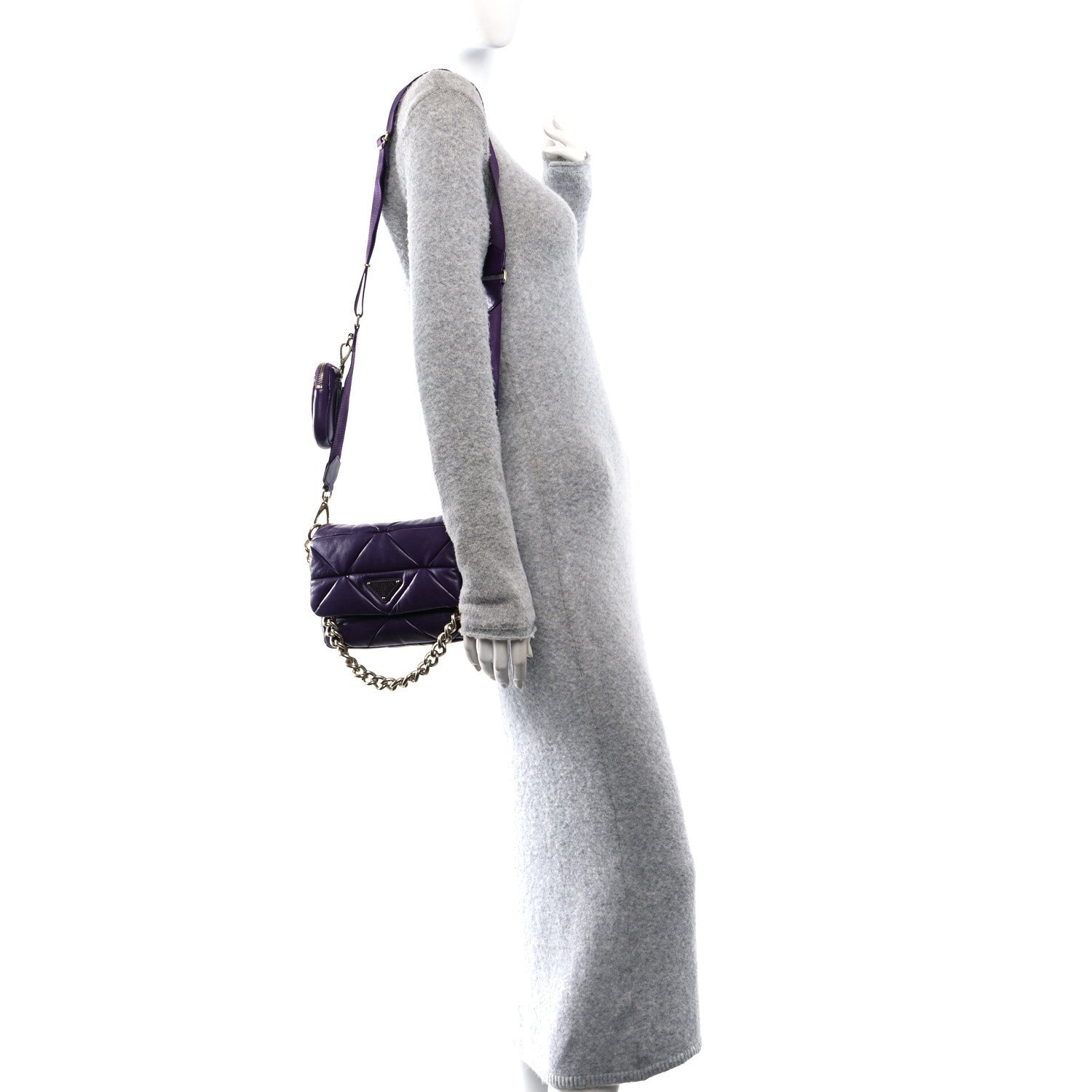 Prada Nappa Re-Nylon Triangle Quilted Patchwork System Flap Shoulder Bag Viola 2 of 7