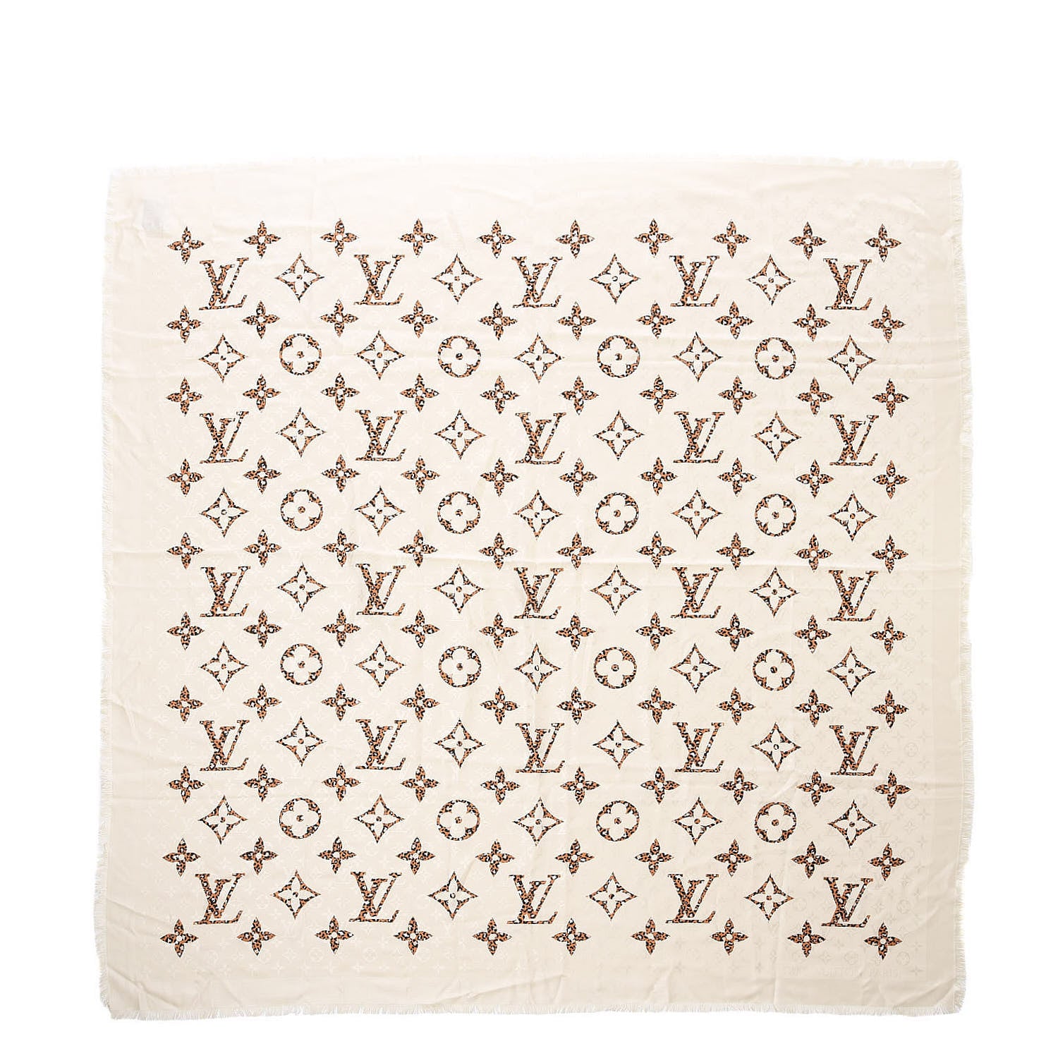 Louis Vuitton Wool Silk Monogram Giant Jungle Shawl Beige 1 of 5