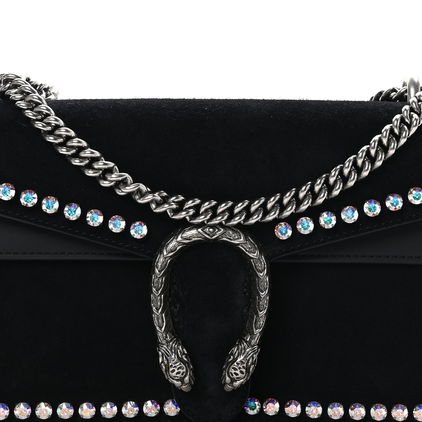 Suede Crystal Small Dionysus Shoulder Bag Black