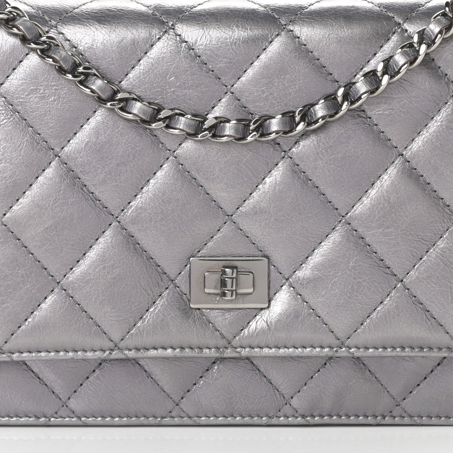 Chanel Metallic Aged Calfskin Quilted Reissue Wallet On Chain WOC Dark Silver 9 of 17
