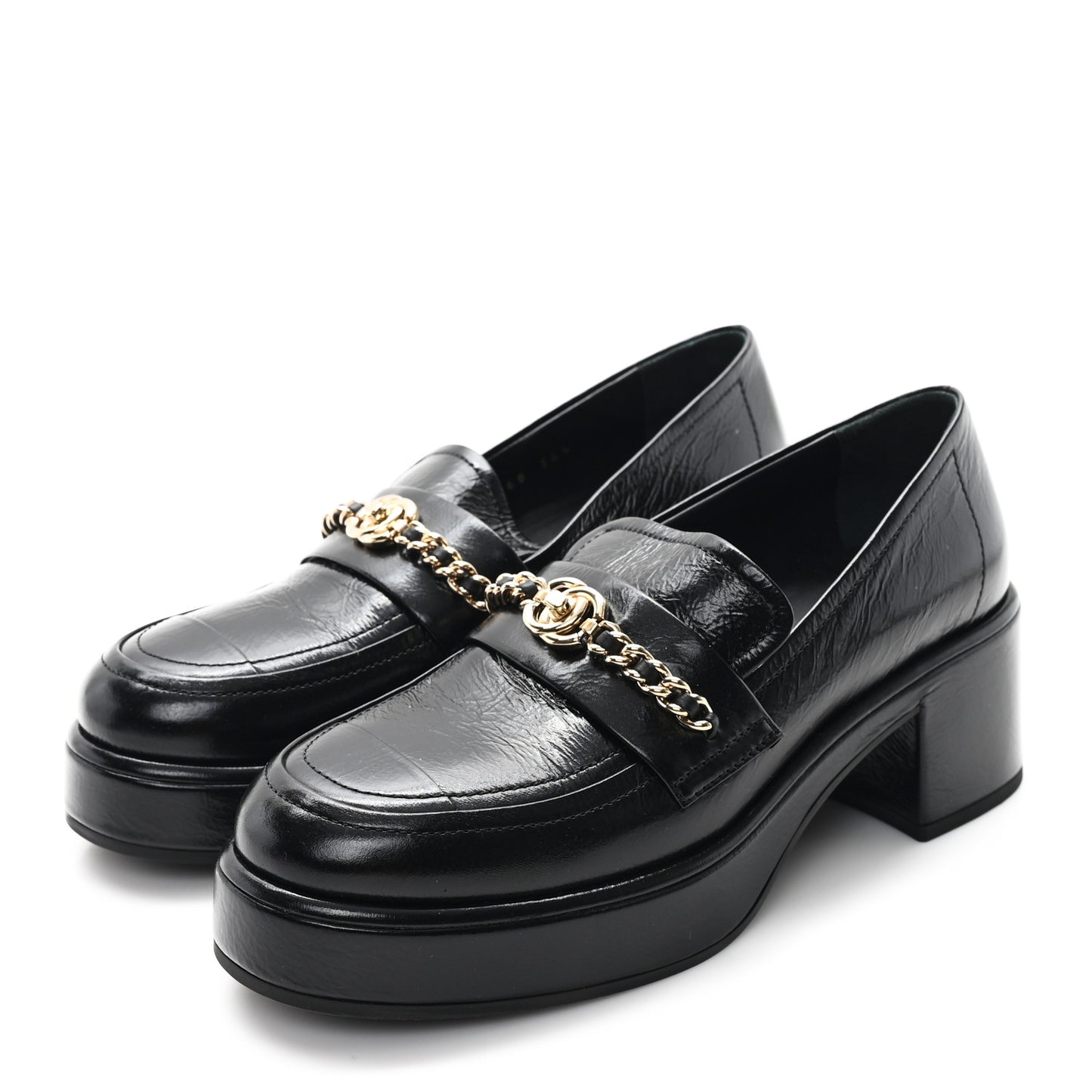 Shiny Calfskin Logo Loafers 36.5 Black