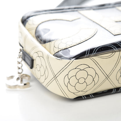 Chanel Coated Canvas Calfskin Camellia Printed Camera Case Black Beige 9 of 10