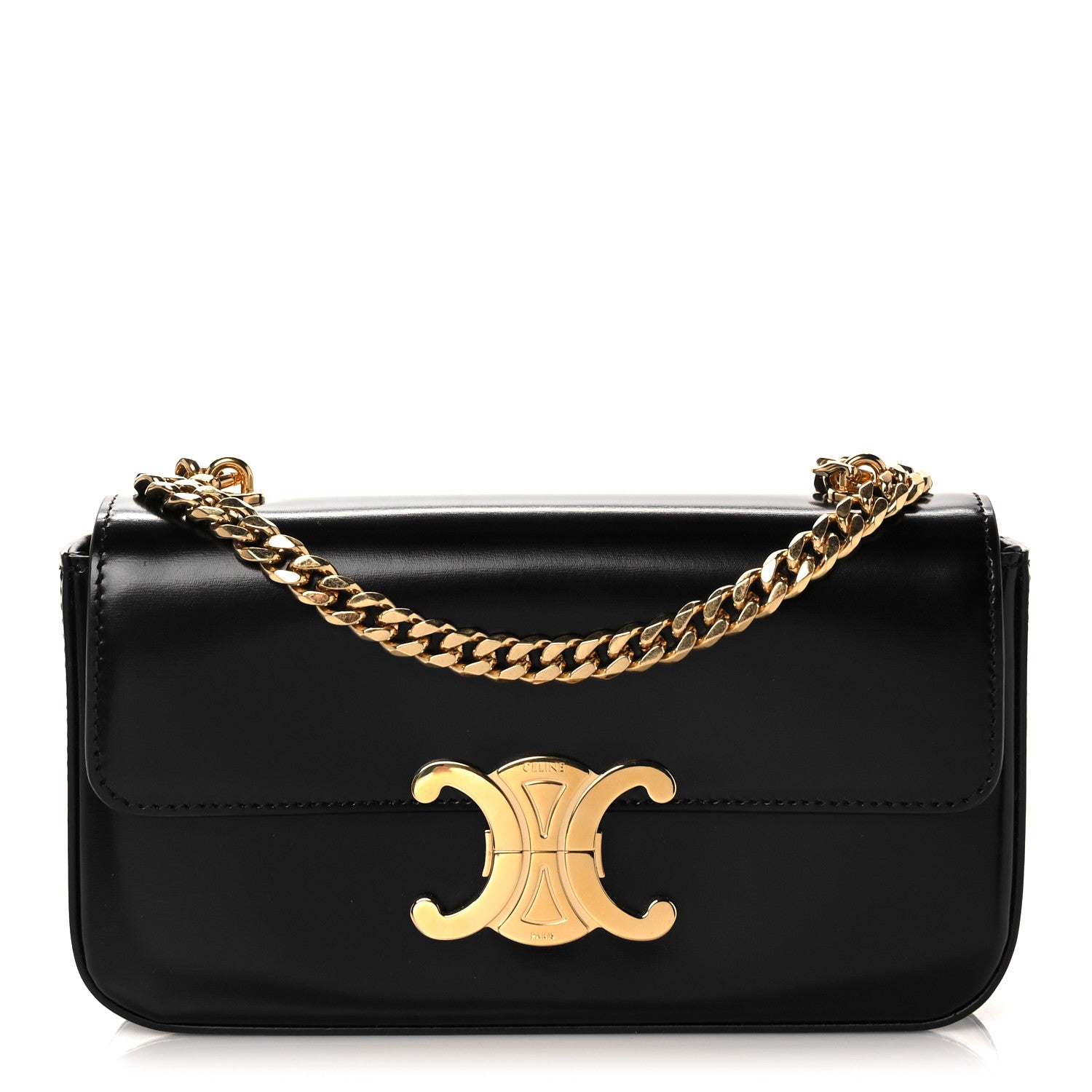 Celine Shiny Calfskin Triomphe Chain Shoulder Bag Black 1 of 10