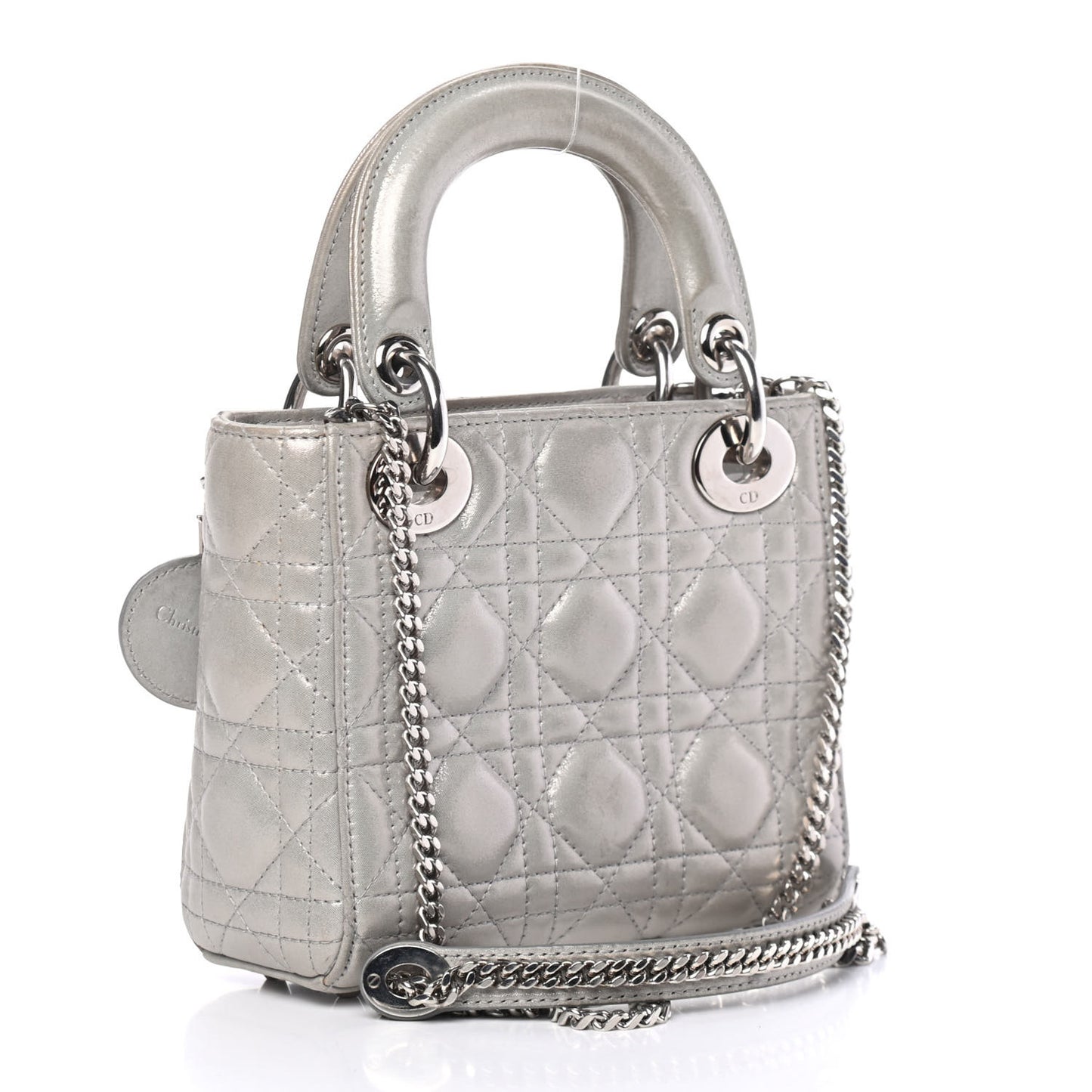 Metallic Lambskin Cannage Mini Lady Dior Grey