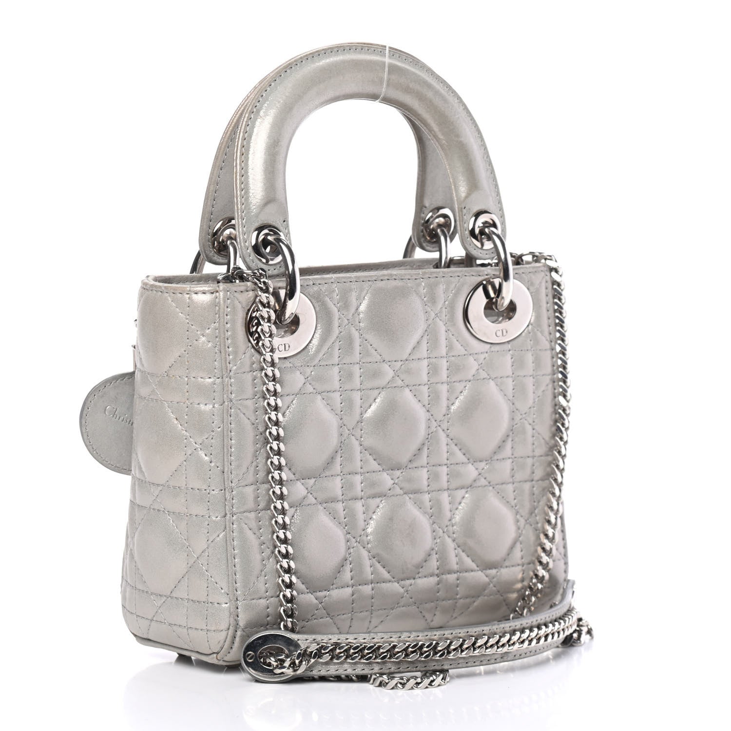 Christian Dior Metallic Lambskin Cannage Mini Lady Dior Grey 2 of 4