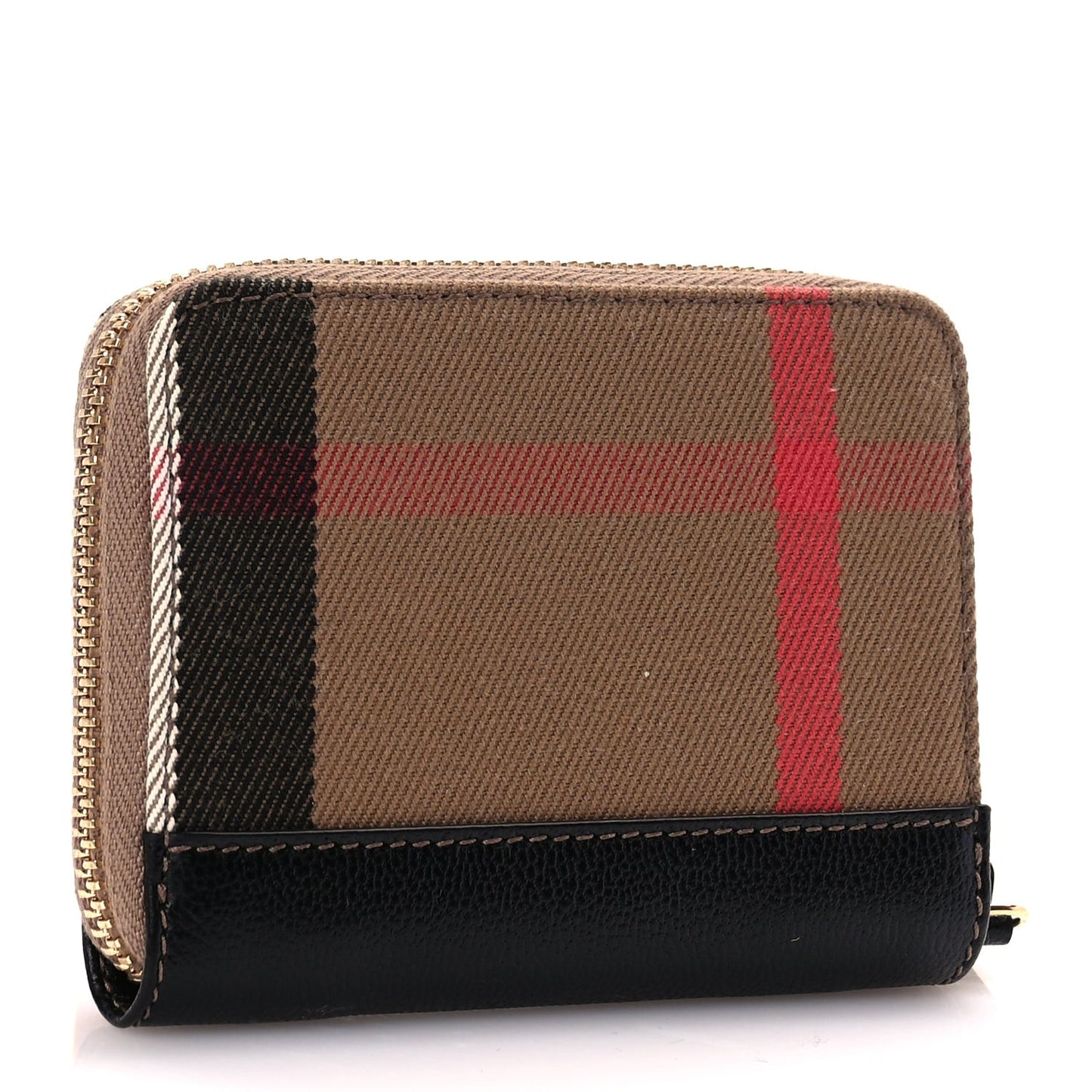 House Check Grainy Calfskin Mini Zip Around Wallet Black