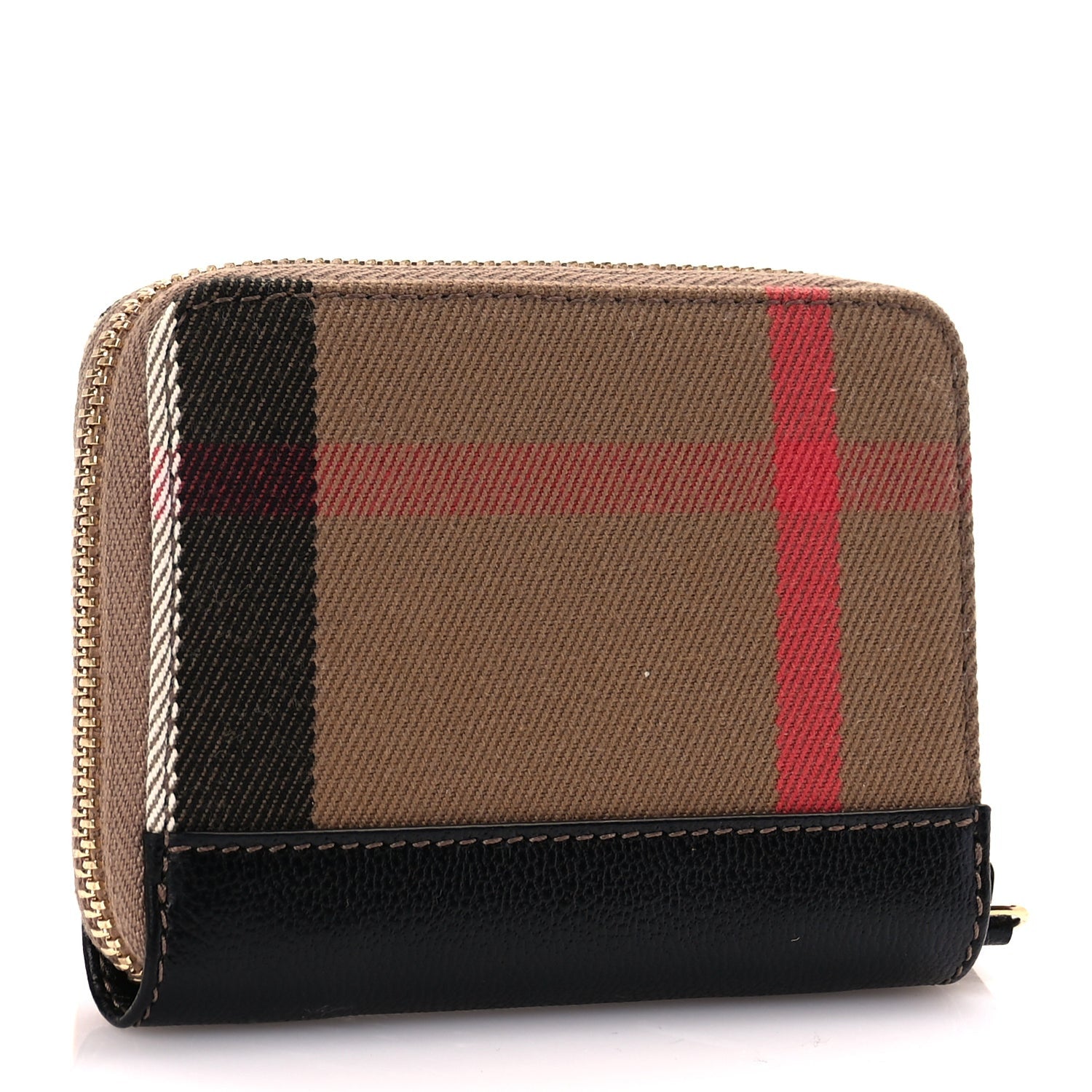 Burberry House Check Grainy Calfskin Mini Zip Around Wallet Black 3 of 6