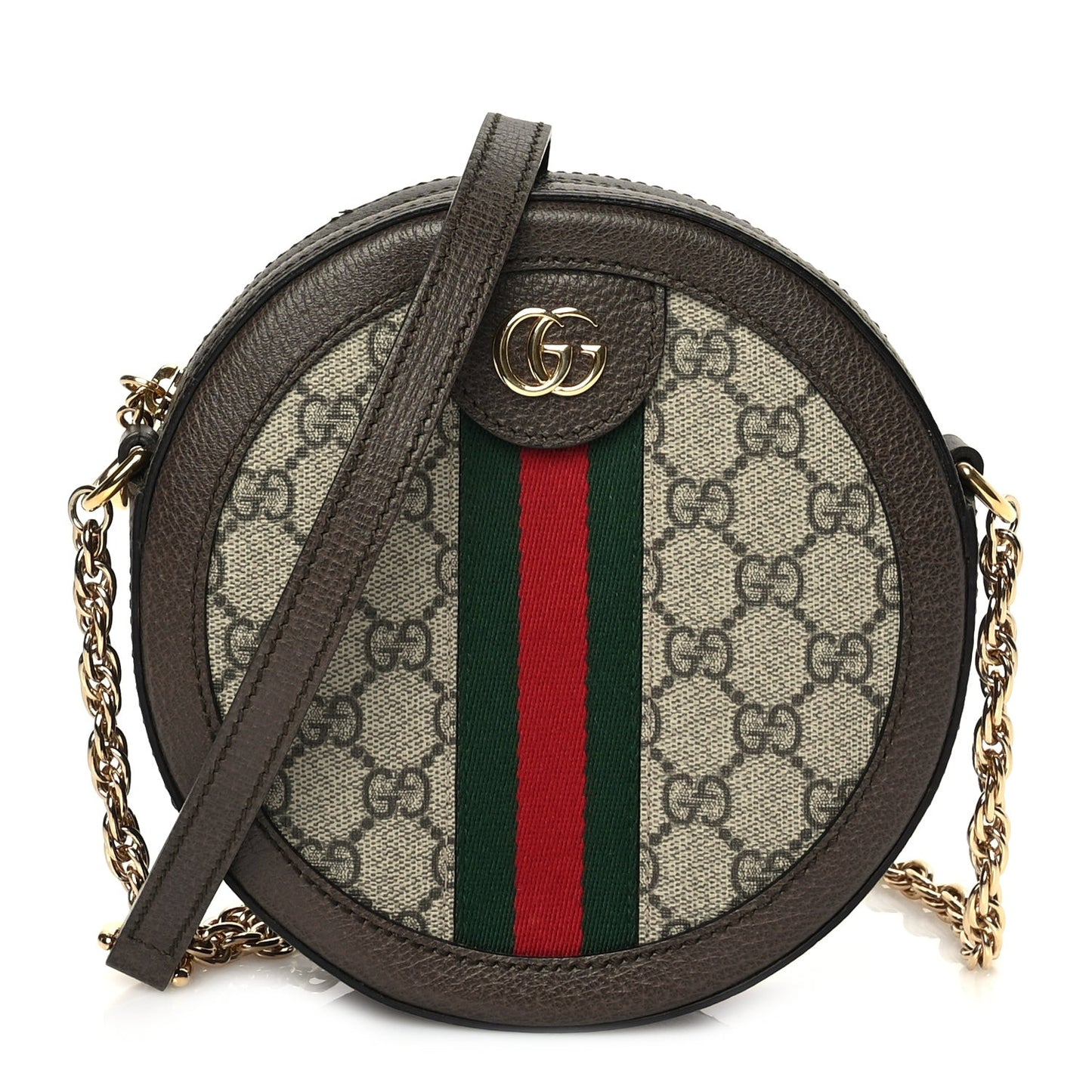 GG Supreme Monogram Web Mini Ophidia Round Shoulder Bag Brown