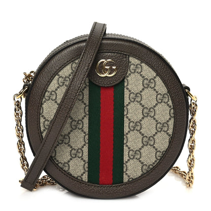 Gucci GG Supreme Monogram Web Mini Ophidia Round Shoulder Bag Brown 1 of 8