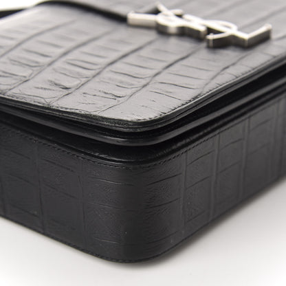 Saint Laurent Calfskin Crocodile Embossed Medium Monogram Universite Bag Black 6 of 10