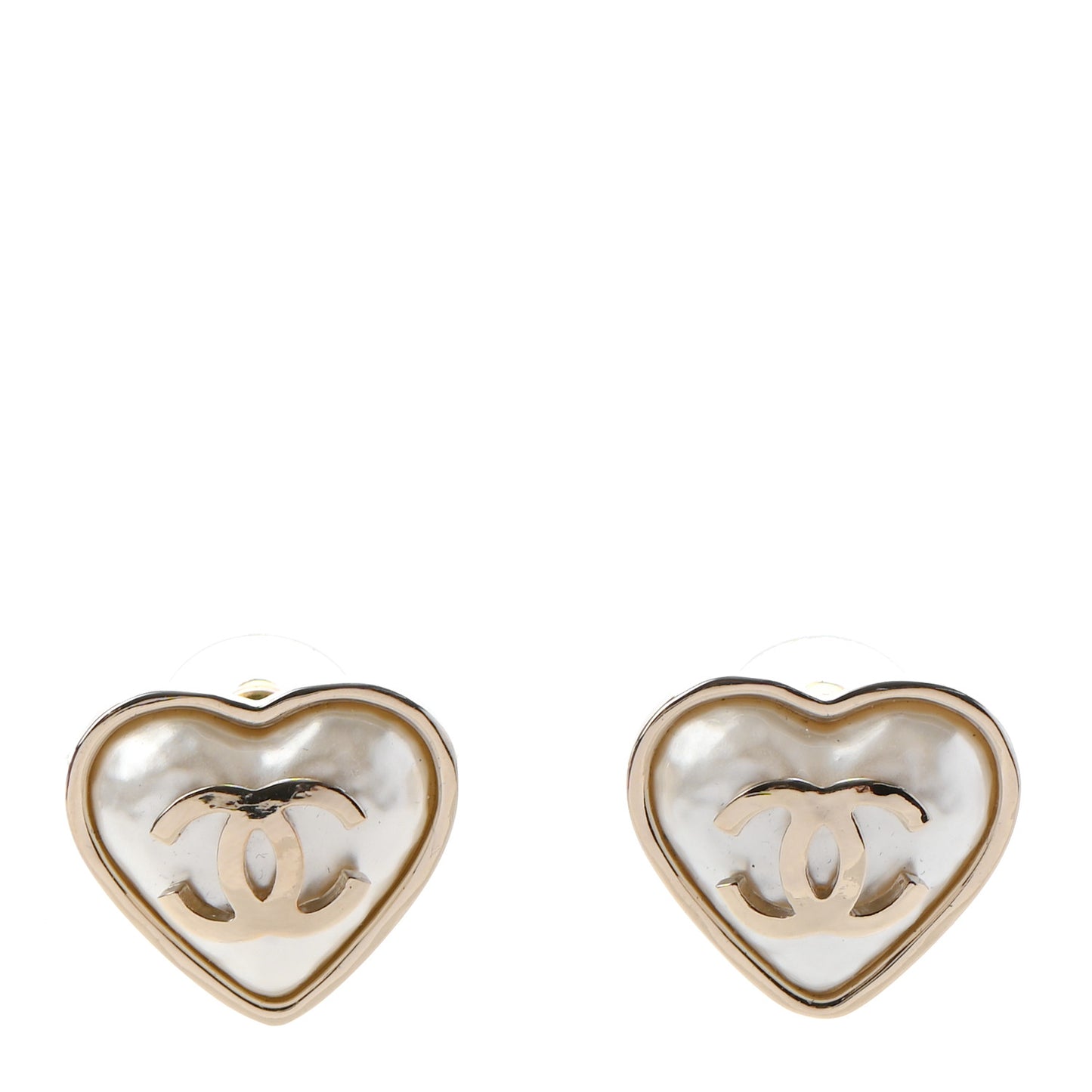 Pearl CC Heart Earrings Gold