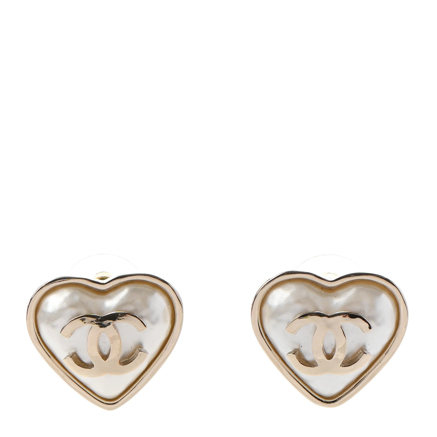 Chanel Pearl CC Heart Earrings Gold 1 of 4