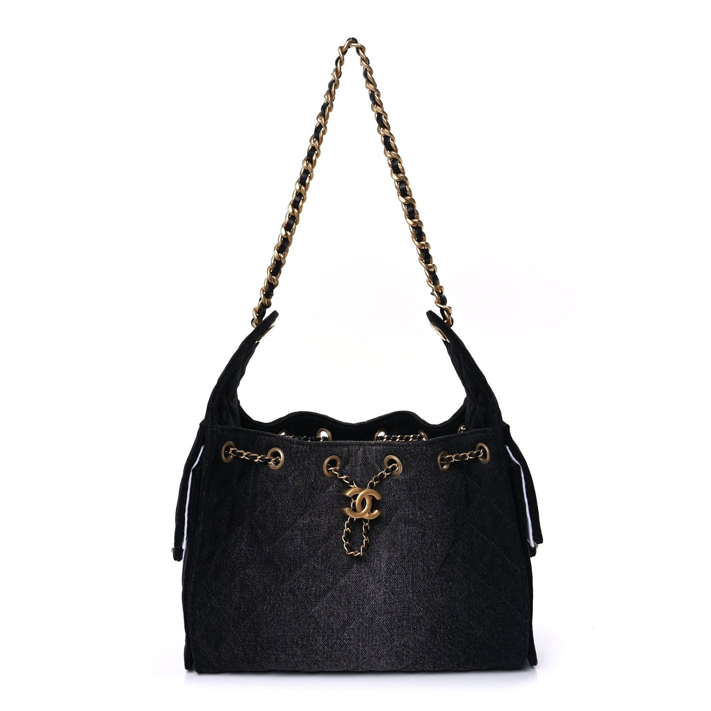 Washed Denim Quilted Small  25 Handbag  Black