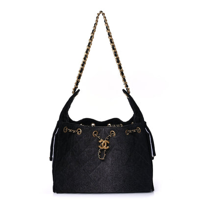 Chanel Washed Denim Quilted Small  25 Handbag  Black 1 of 9