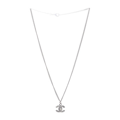Chanel Crystal CC Pendant Necklace Silver 2 of 6