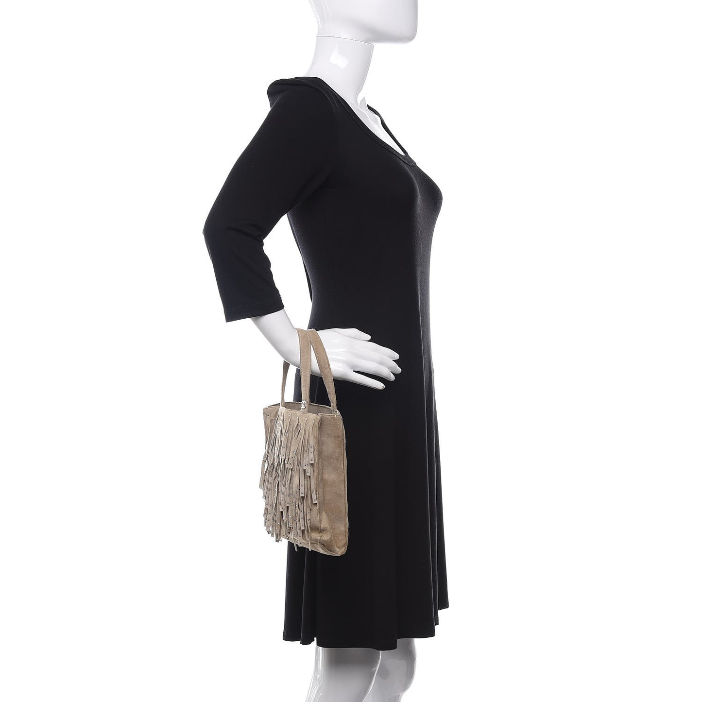 Suede Mini Fringe Tote Beige