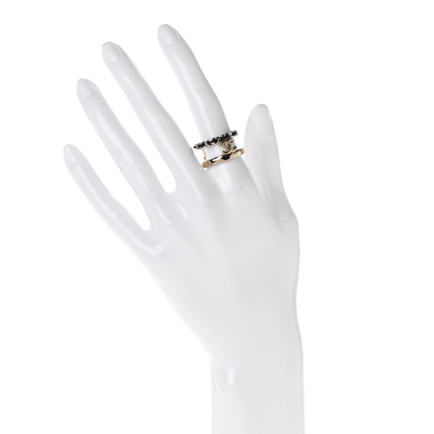 Metal Lambskin CC Ring 54 Gold Black