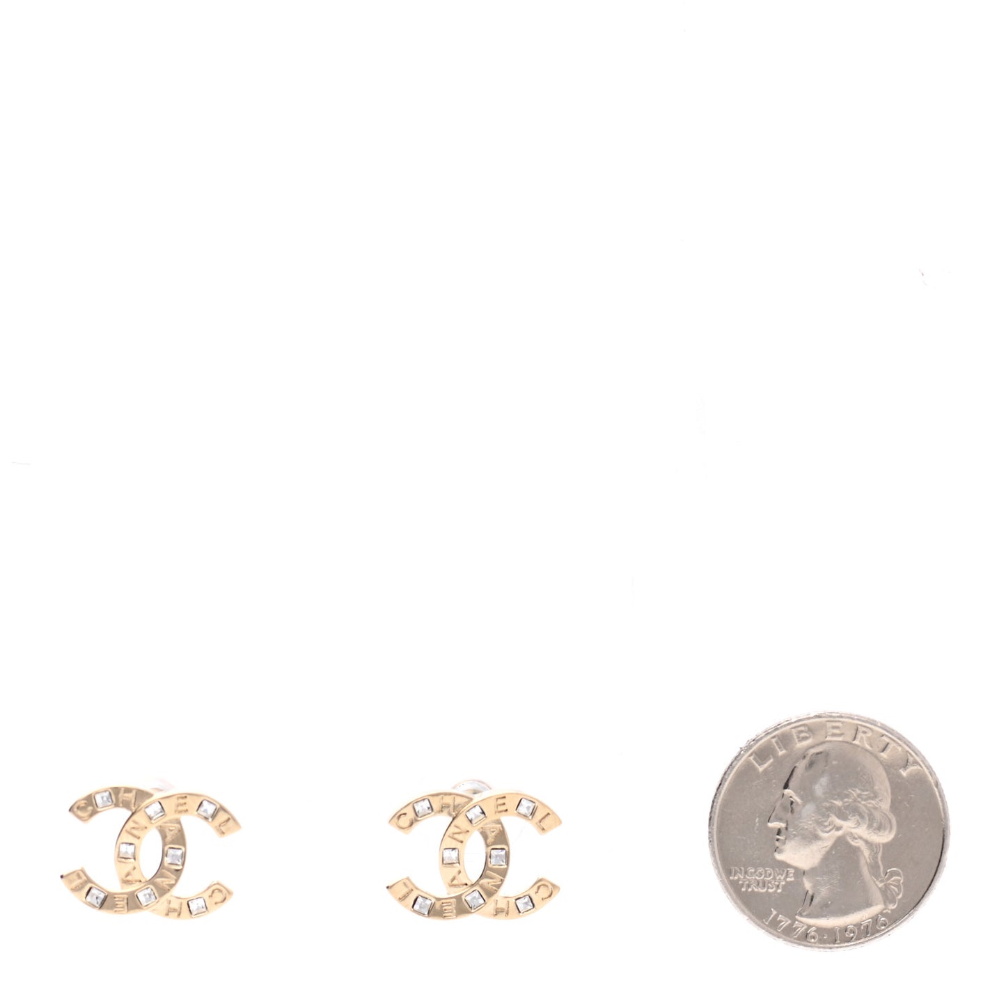 Crystal Metal CC Paris Button Stud Earrings Gold