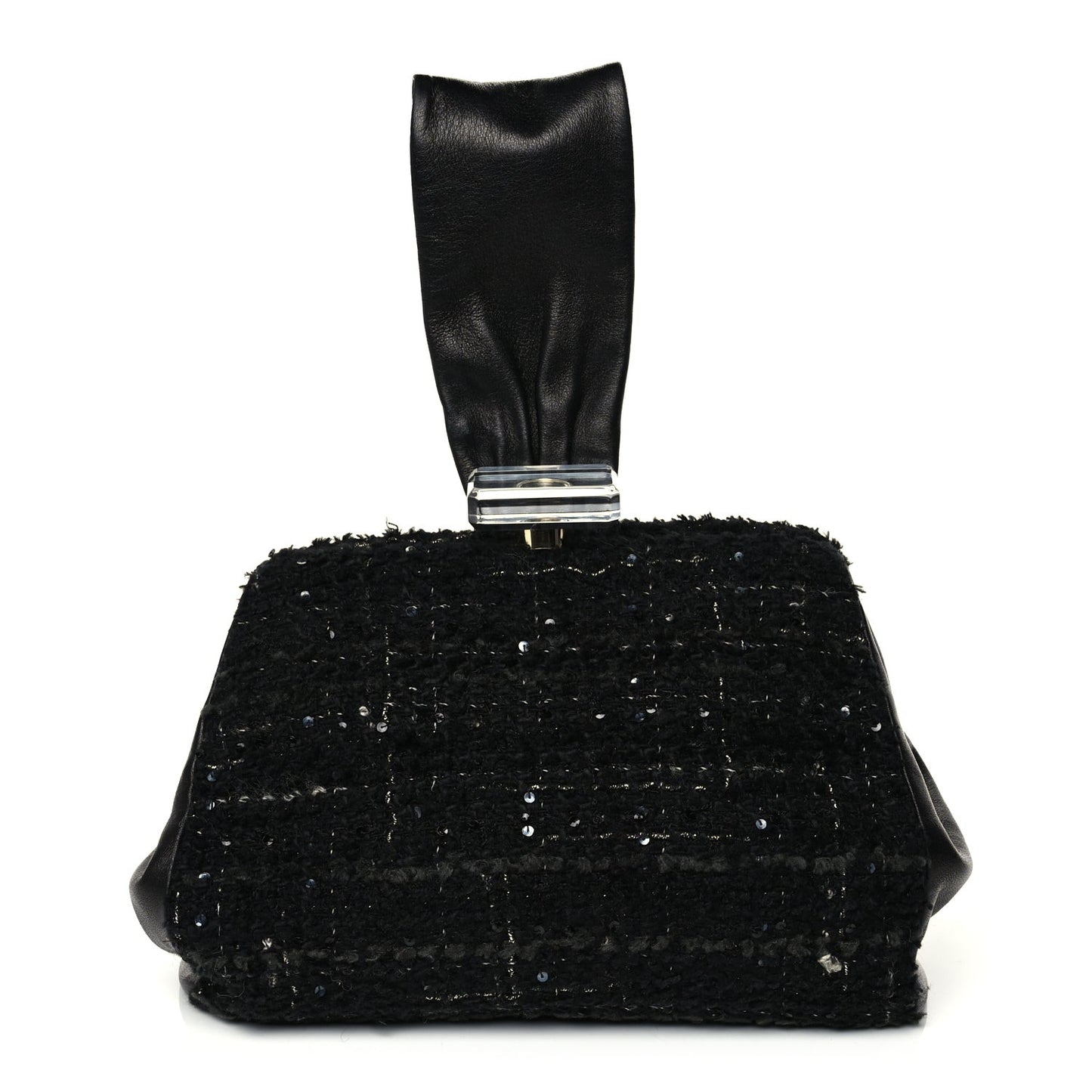 Tweed Lambskin Plexiglass CC Wristlet Black