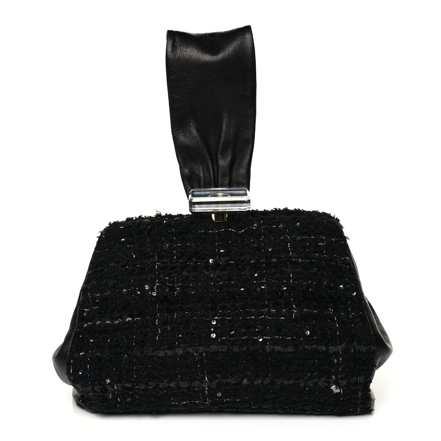 Chanel Tweed Lambskin Plexiglass CC Wristlet Black 1 of 8
